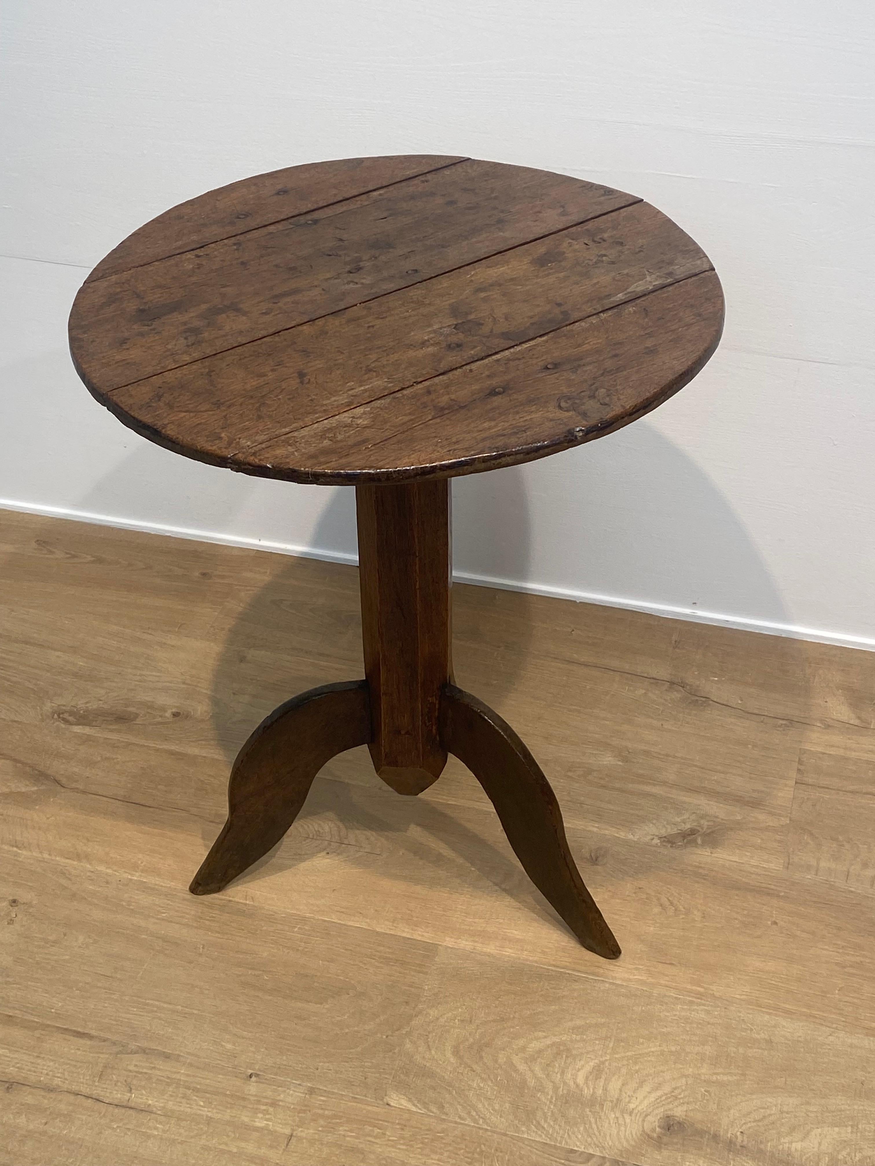 Oak Brutalist, Antique Spanish Tripod Table For Sale