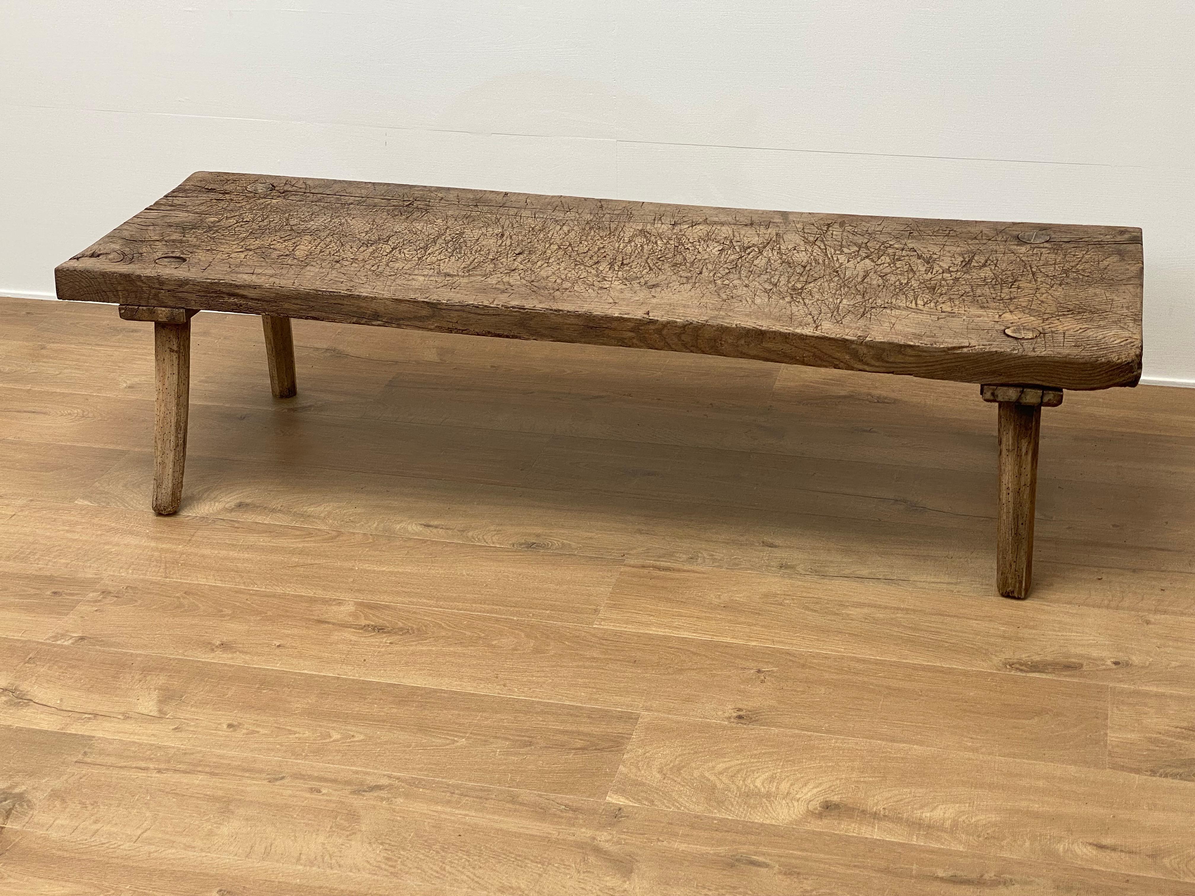 Brutalist, antique Wooden Sofa Table from Italy For Sale 6