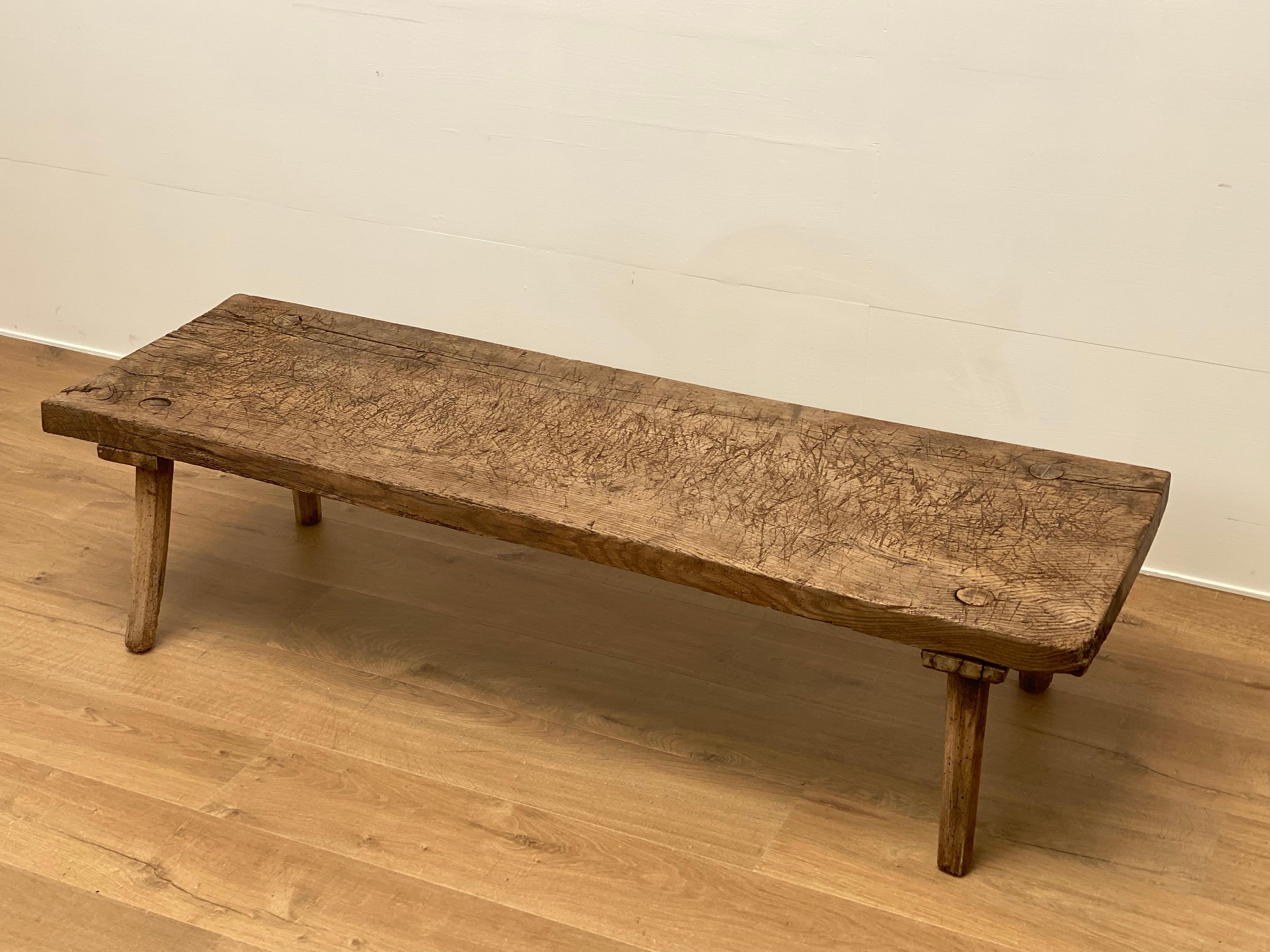 Brutalist  Sofatable in a weathered bleached Fruitwood,used by Shepards in Italy,
beautiful patina and shine of the Bleached wood,
elegant feet , very powerful table to be used for different purposes