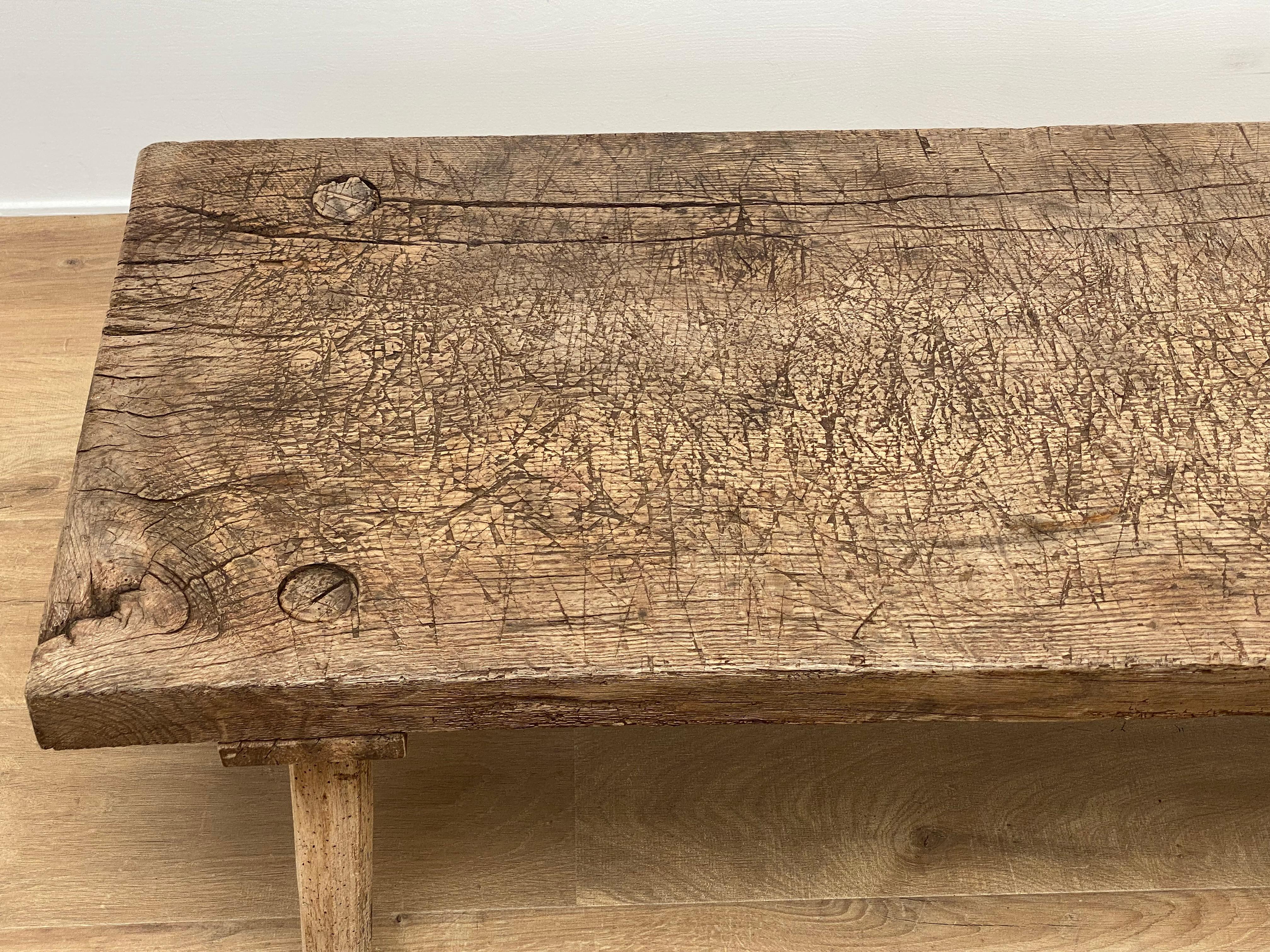 Bleached Brutalist, antique Wooden Sofa Table from Italy For Sale