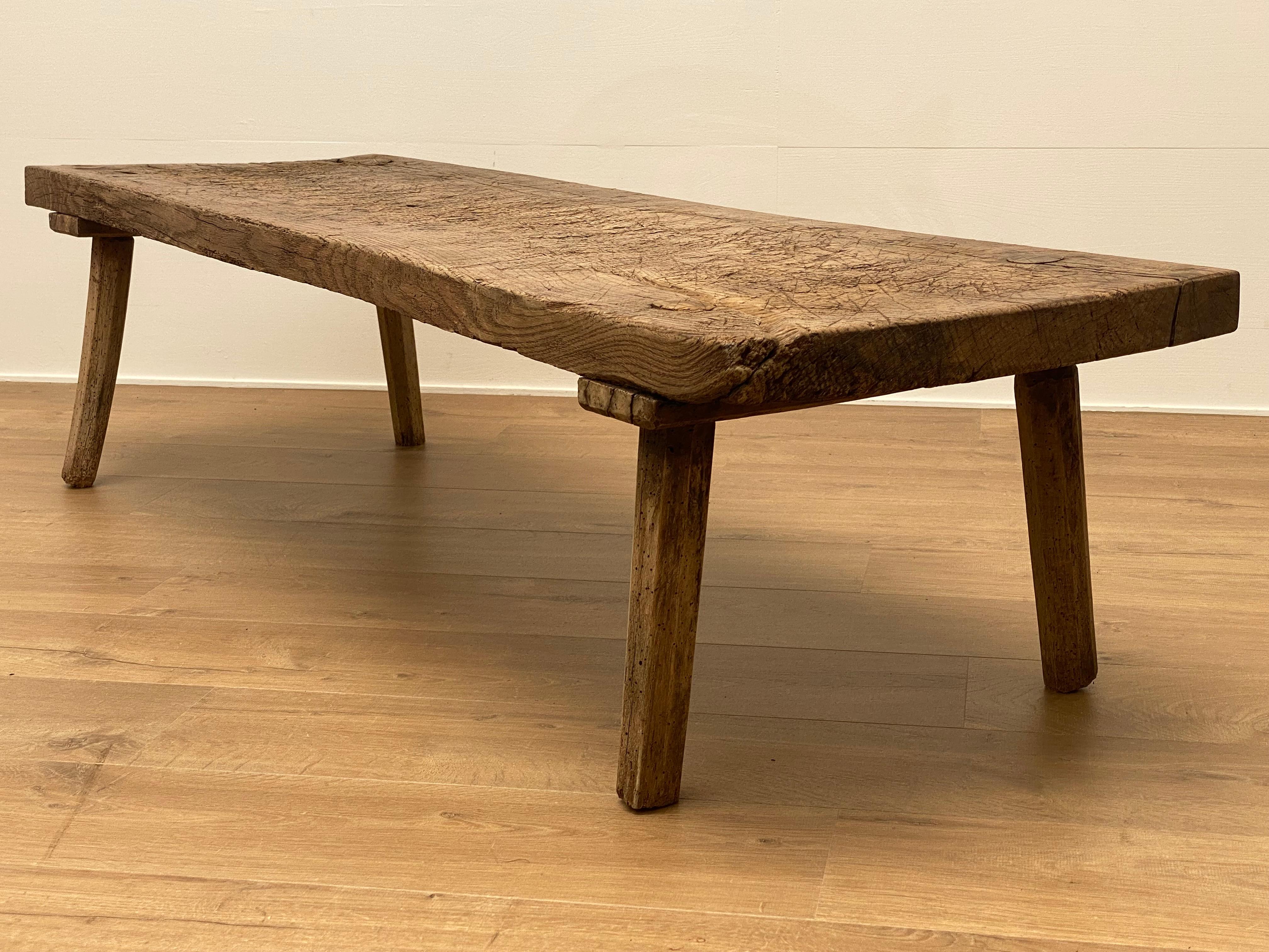 Brutalist, antique Wooden Sofa Table from Italy For Sale 2