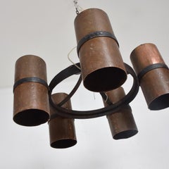 Brutalist Architectural Chandelier Hammered Copper and Iron Vintage 1960s Mexico