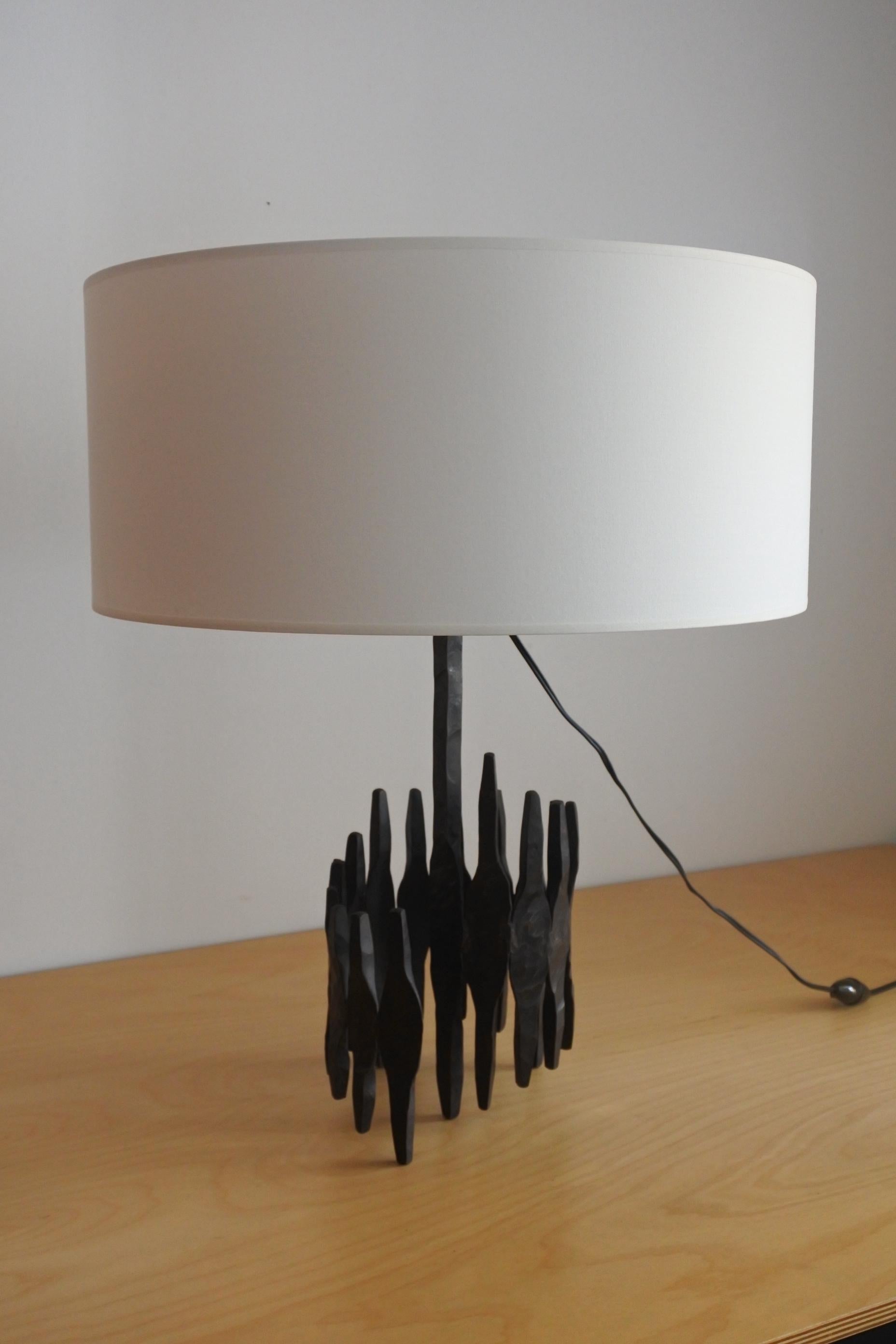 French Brutalist Architectural Table Lamp in Wrought Iron, France 1960s