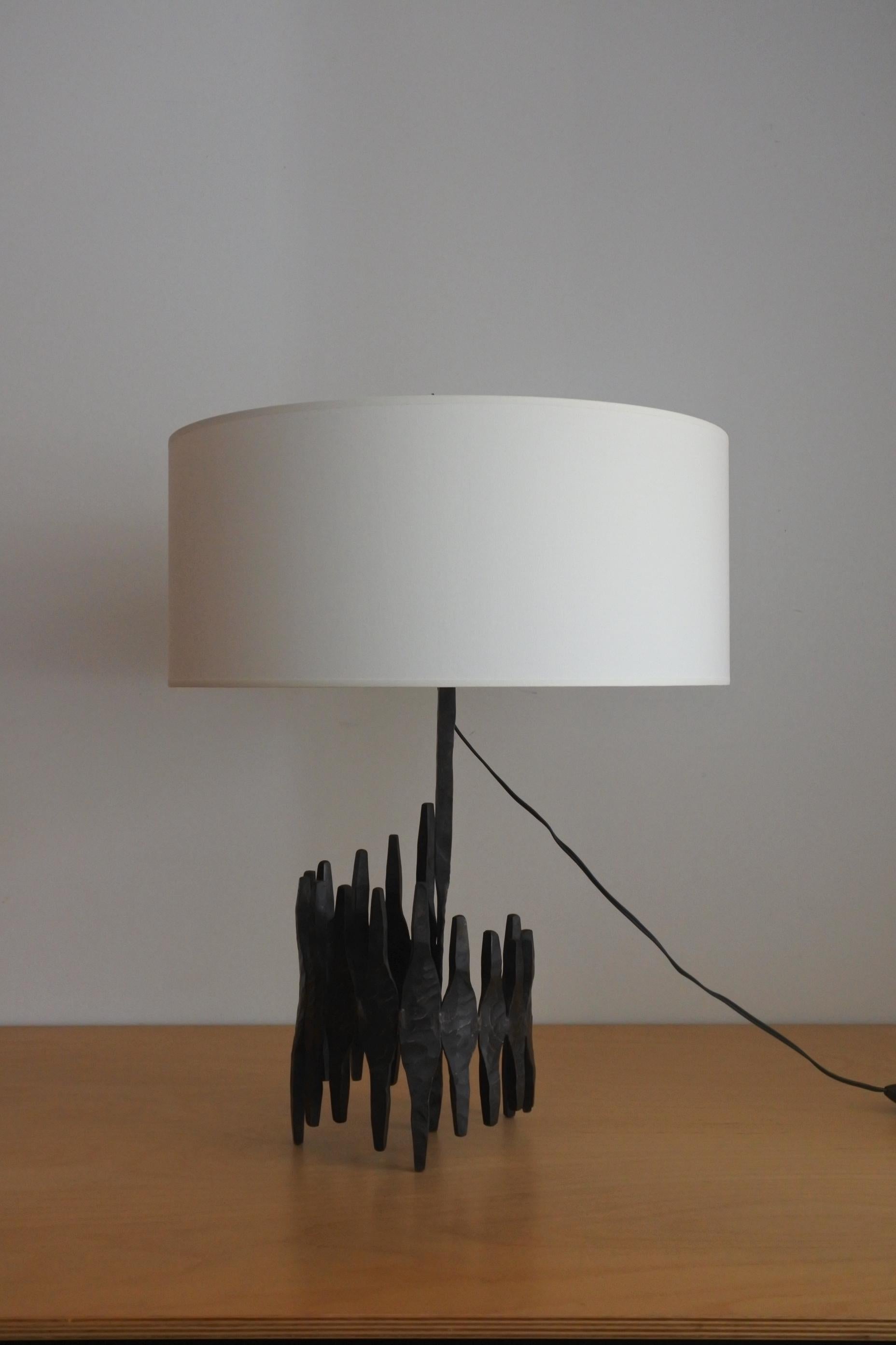 Brutalist Architectural Table Lamp in Wrought Iron, France 1960s 1