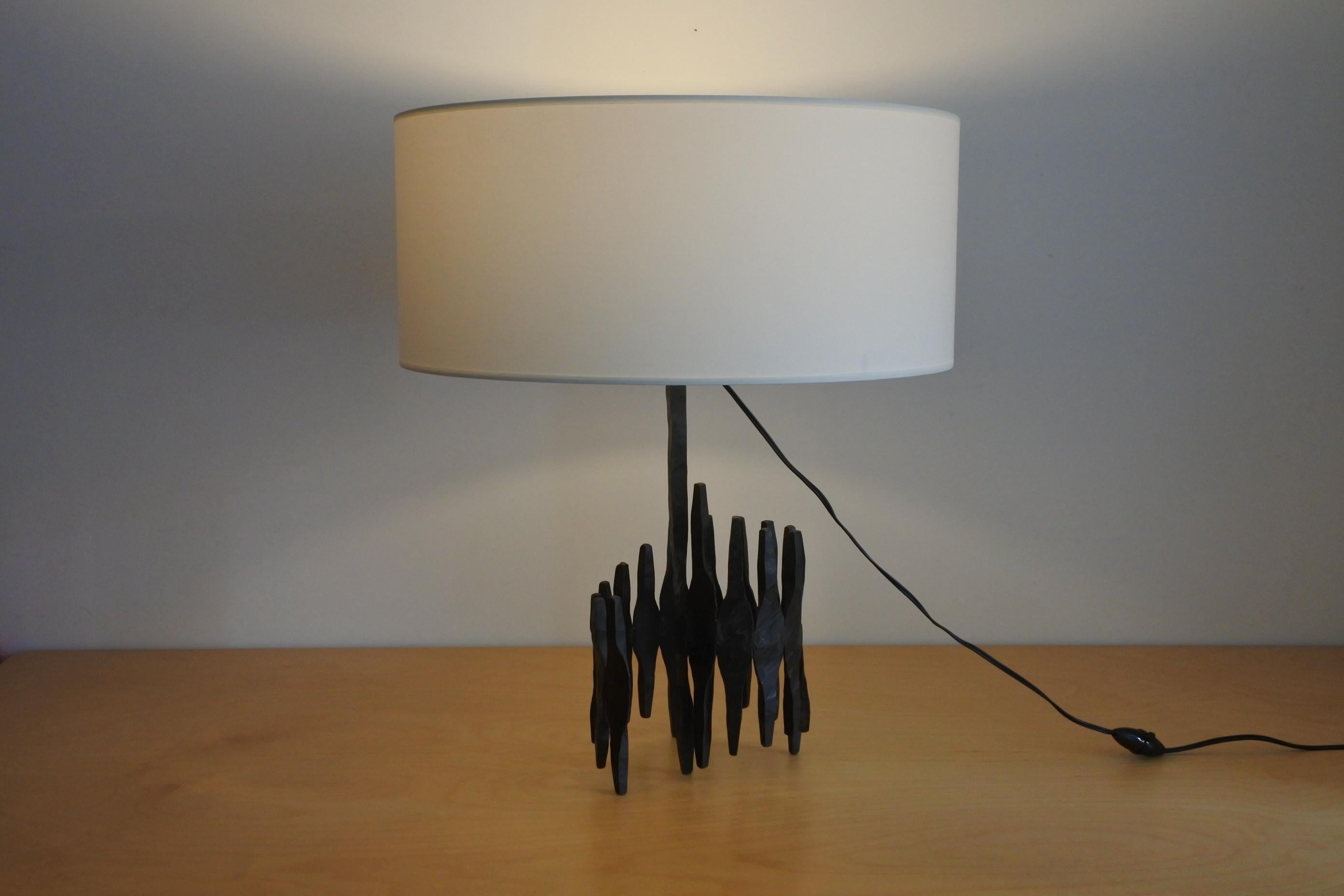 Brutalist Architectural Table Lamp in Wrought Iron, France 1960s 2