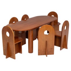 Brutalist Architectural wooden dining set, Italy