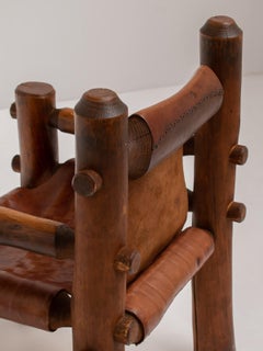 Brutalist Armchairs in Saddle Leather, Hungary, 1970s