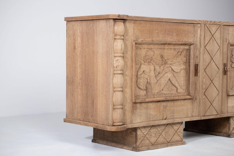 Mid-20th Century Brutalist Art Deco Credenza, France, 1940s For Sale