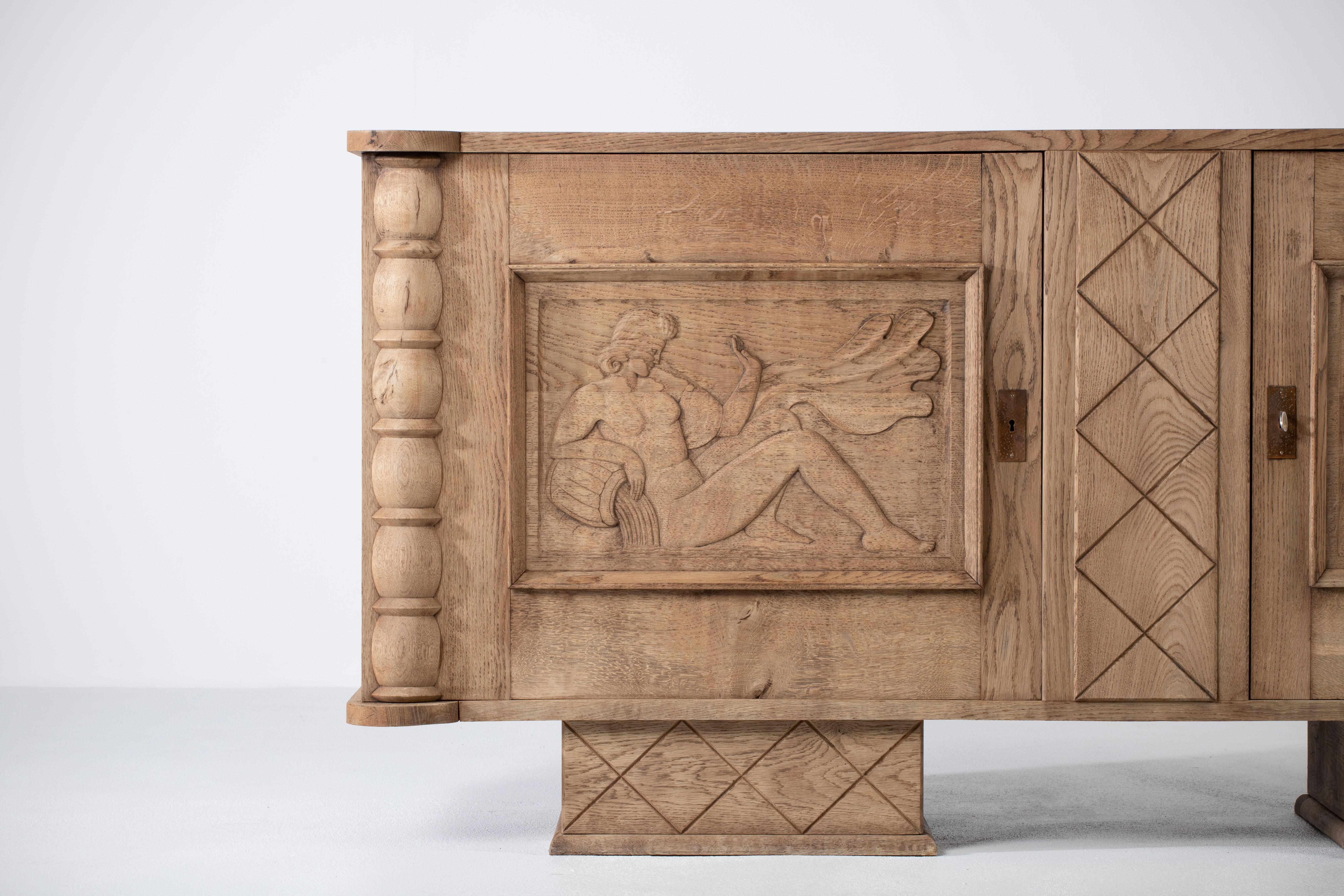 Brutalist Art Deco Credenza, France, 1940s 1