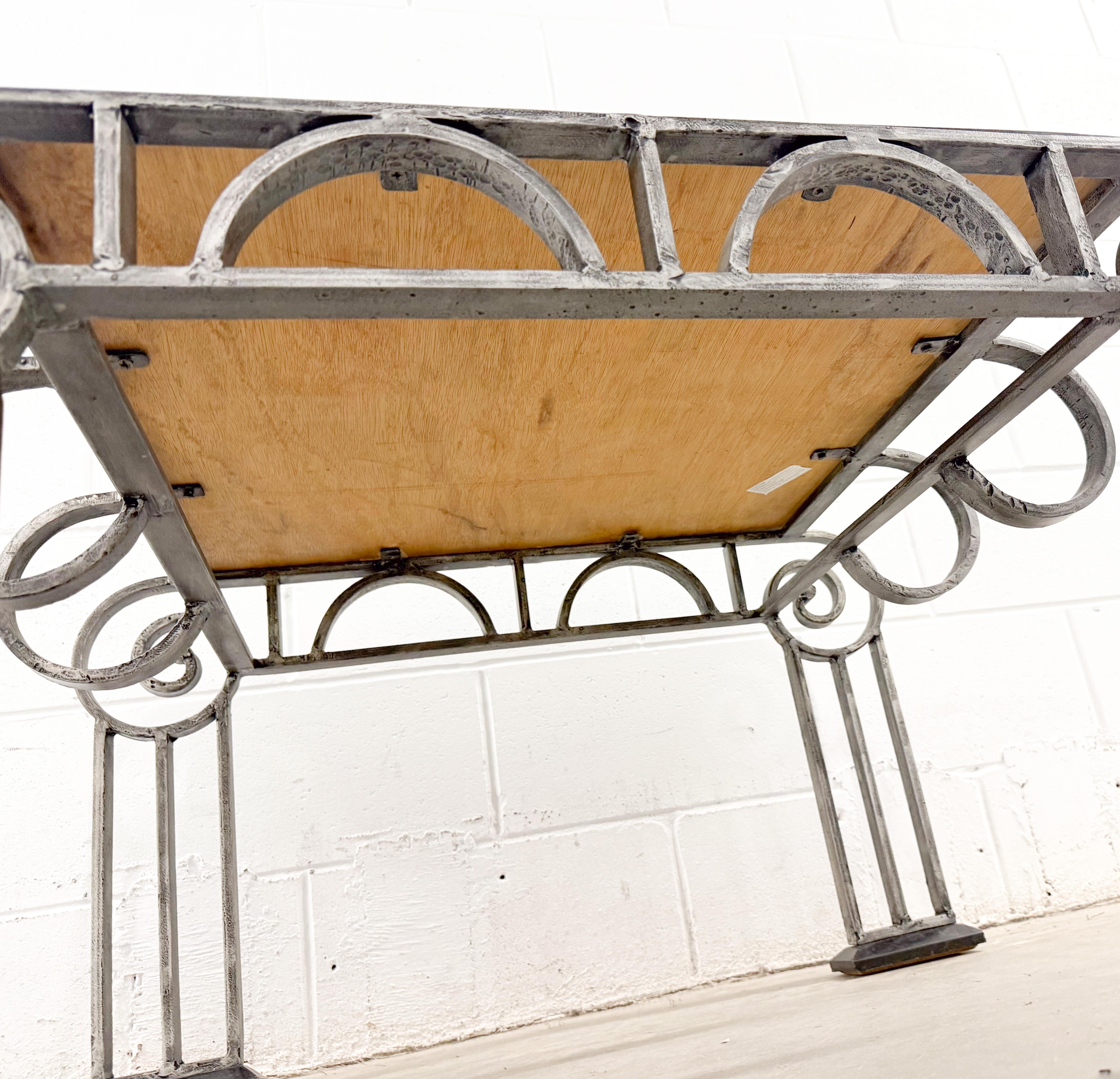Brutalist Art Deco Style Arched Wrought Iron and Marble Coffe and Side Table en vente 7