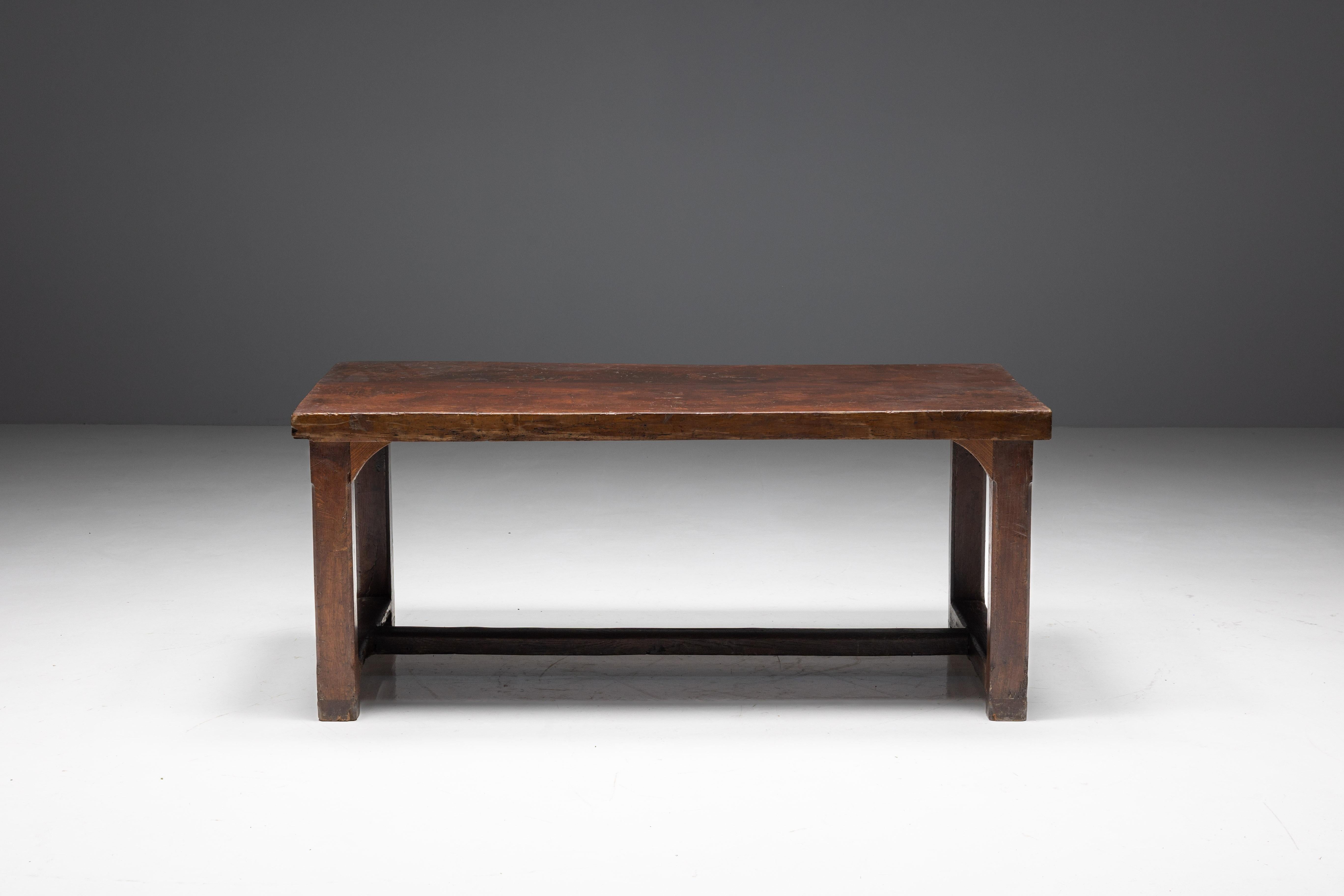 Wood Brutalist Art Populaire Dining Table, France, 19th Century For Sale