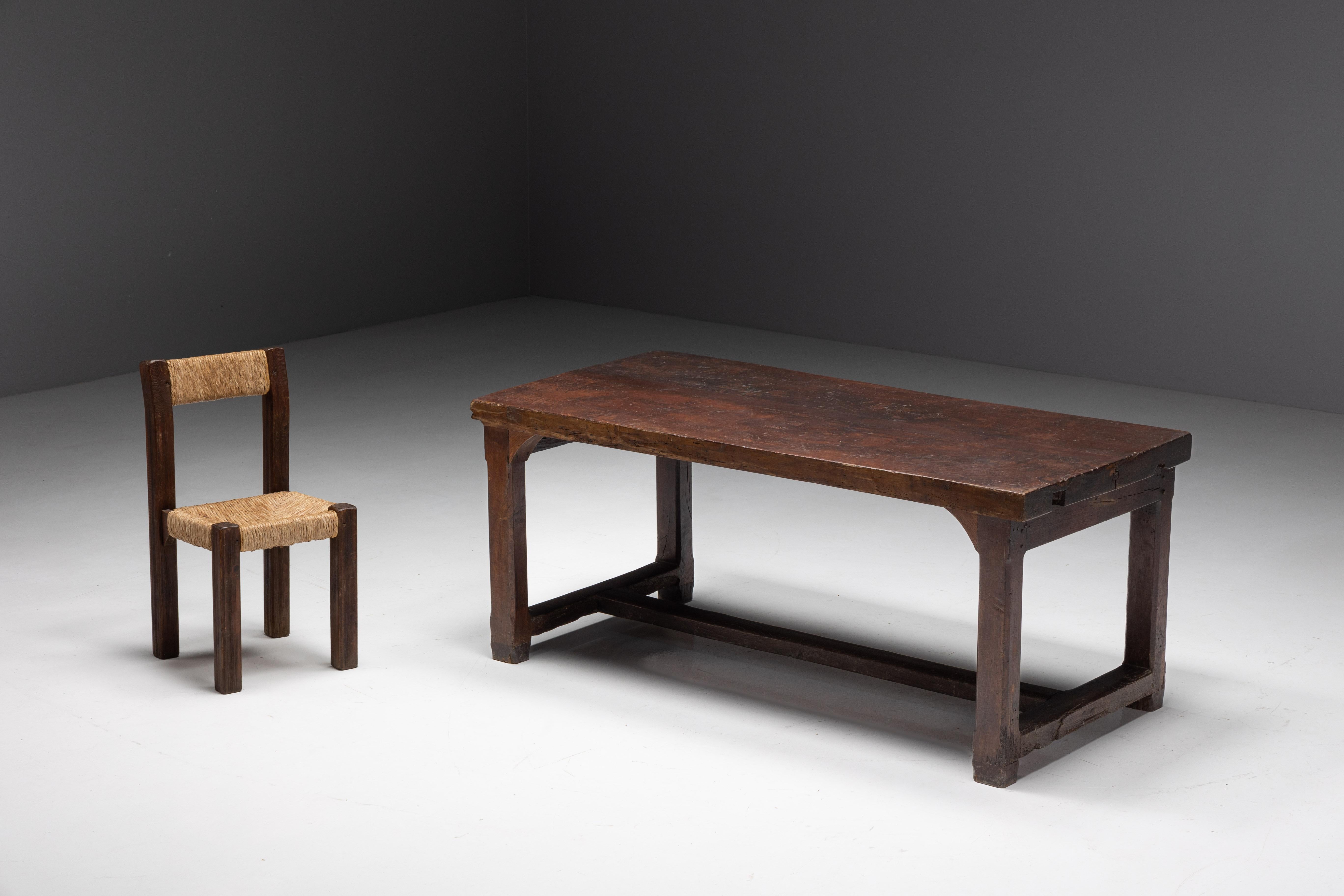 Bois Table à manger Populaire d'art brutaliste, France, 19ème siècle en vente
