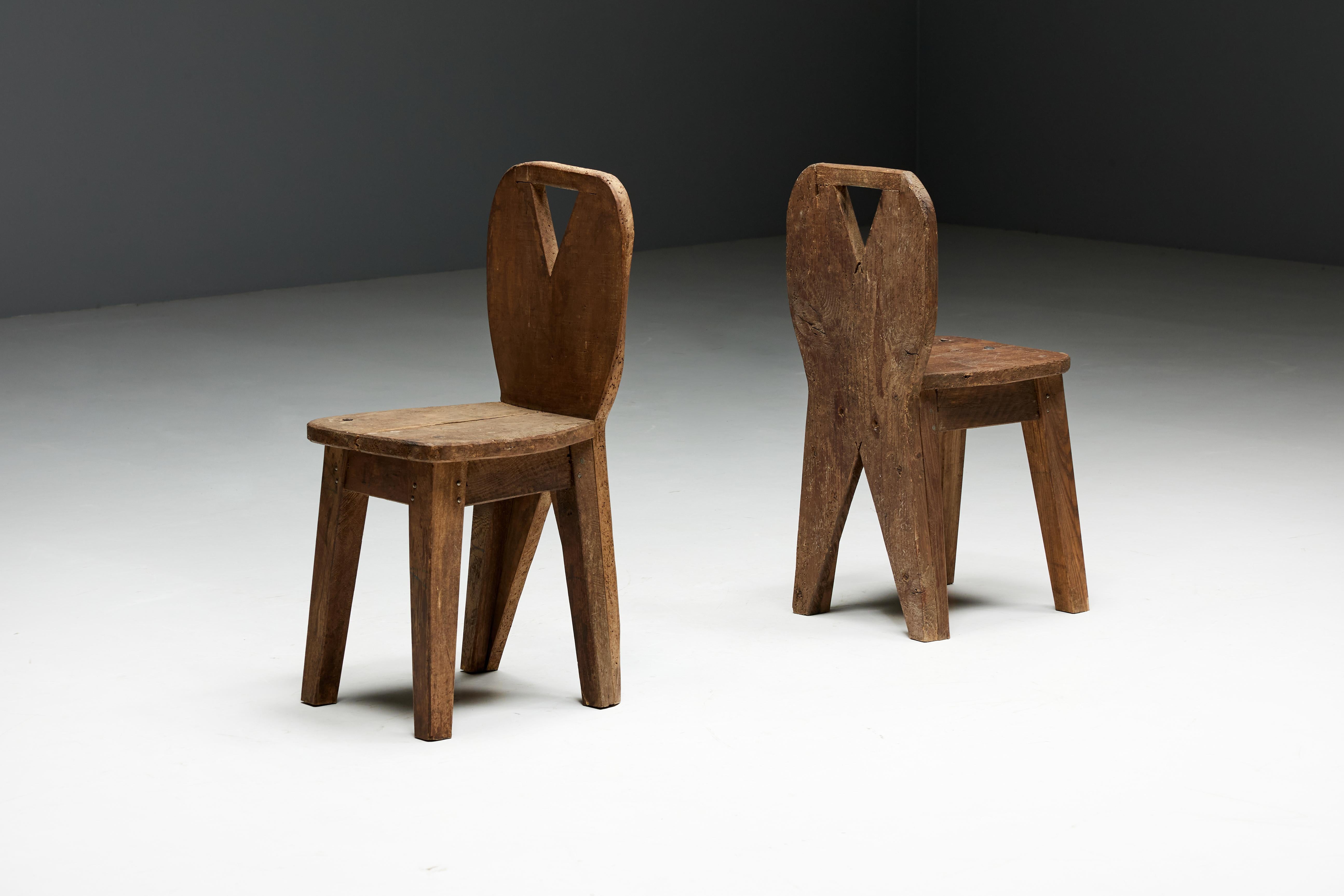 Brutalist Art Populaire Mountain Chairs, France, 1950s For Sale 1