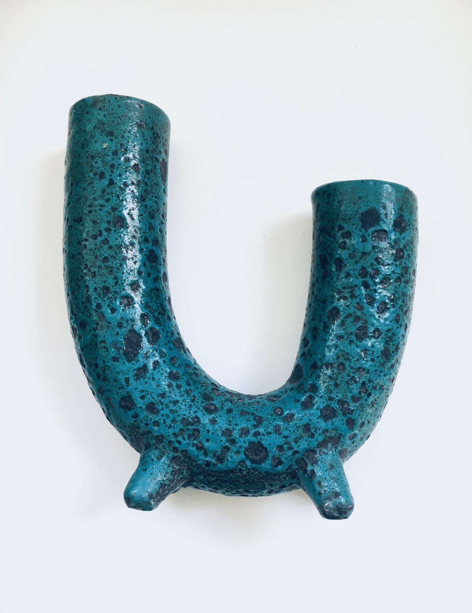 Brutalist Art Pottery Studio Fat Lava Horn Spout Vase, Belgium 1960's For Sale 5