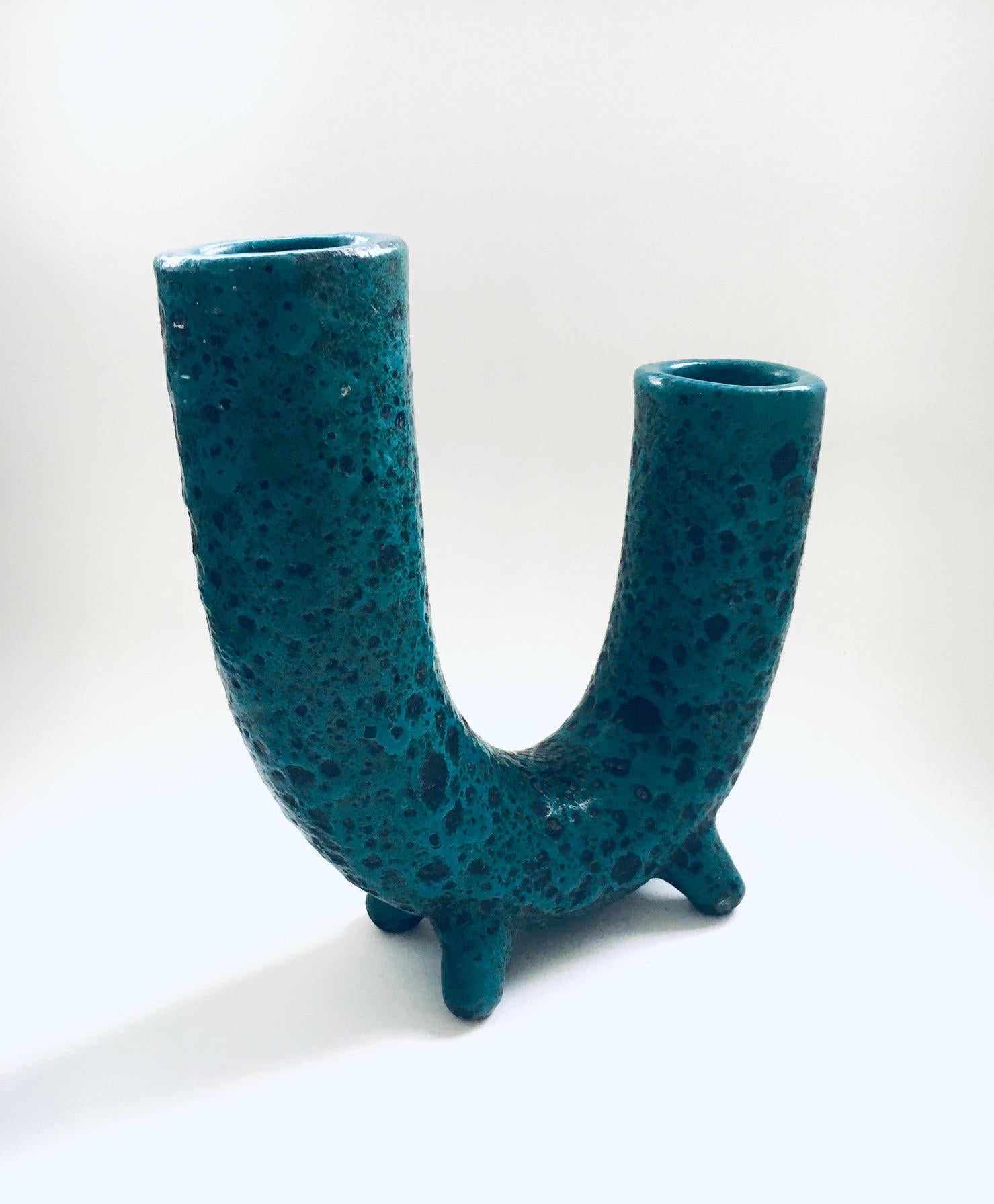 Brutalist Art Pottery Studio Fat Lava Horn Spout Vase, Belgium 1960's In Good Condition For Sale In Oud-Turnhout, VAN