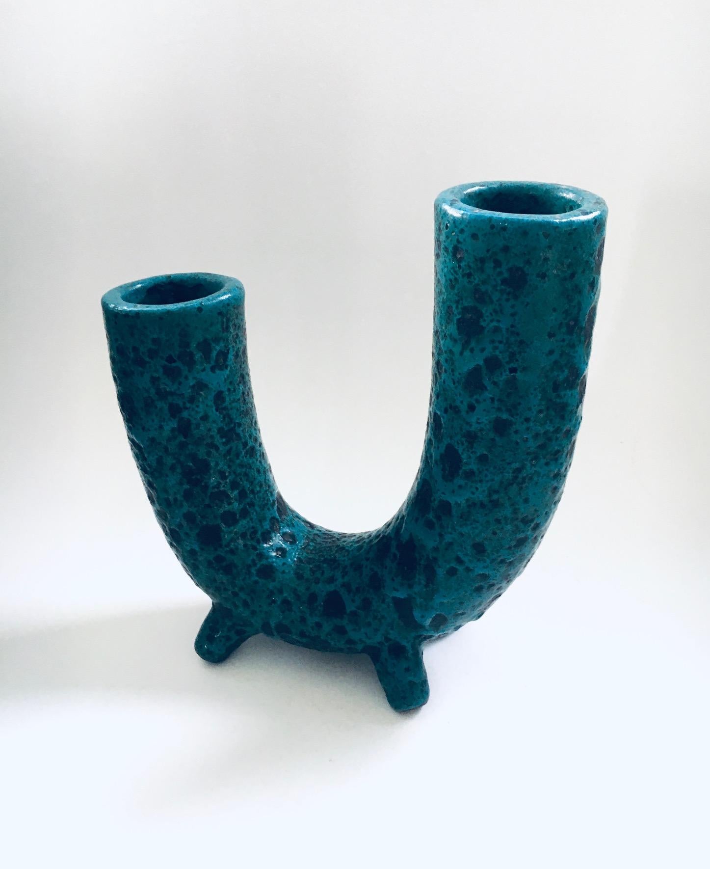 Ceramic Brutalist Art Pottery Studio Fat Lava Horn Spout Vase, Belgium 1960's For Sale