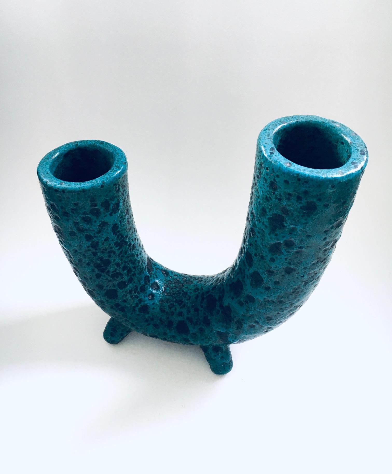 Brutalist Art Pottery Studio Fat Lava Horn Spout Vase, Belgium 1960's For Sale 1