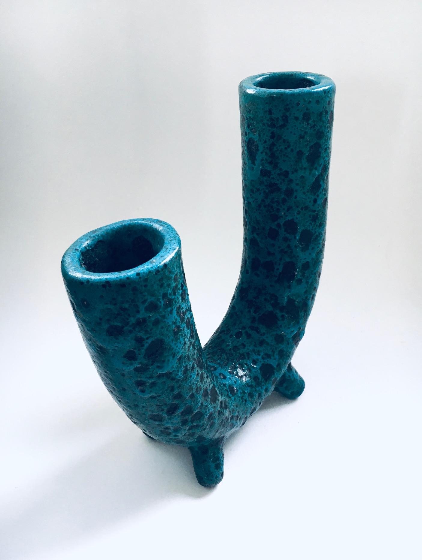 Brutalist Art Pottery Studio Fat Lava Horn Spout Vase, Belgium 1960's For Sale 3