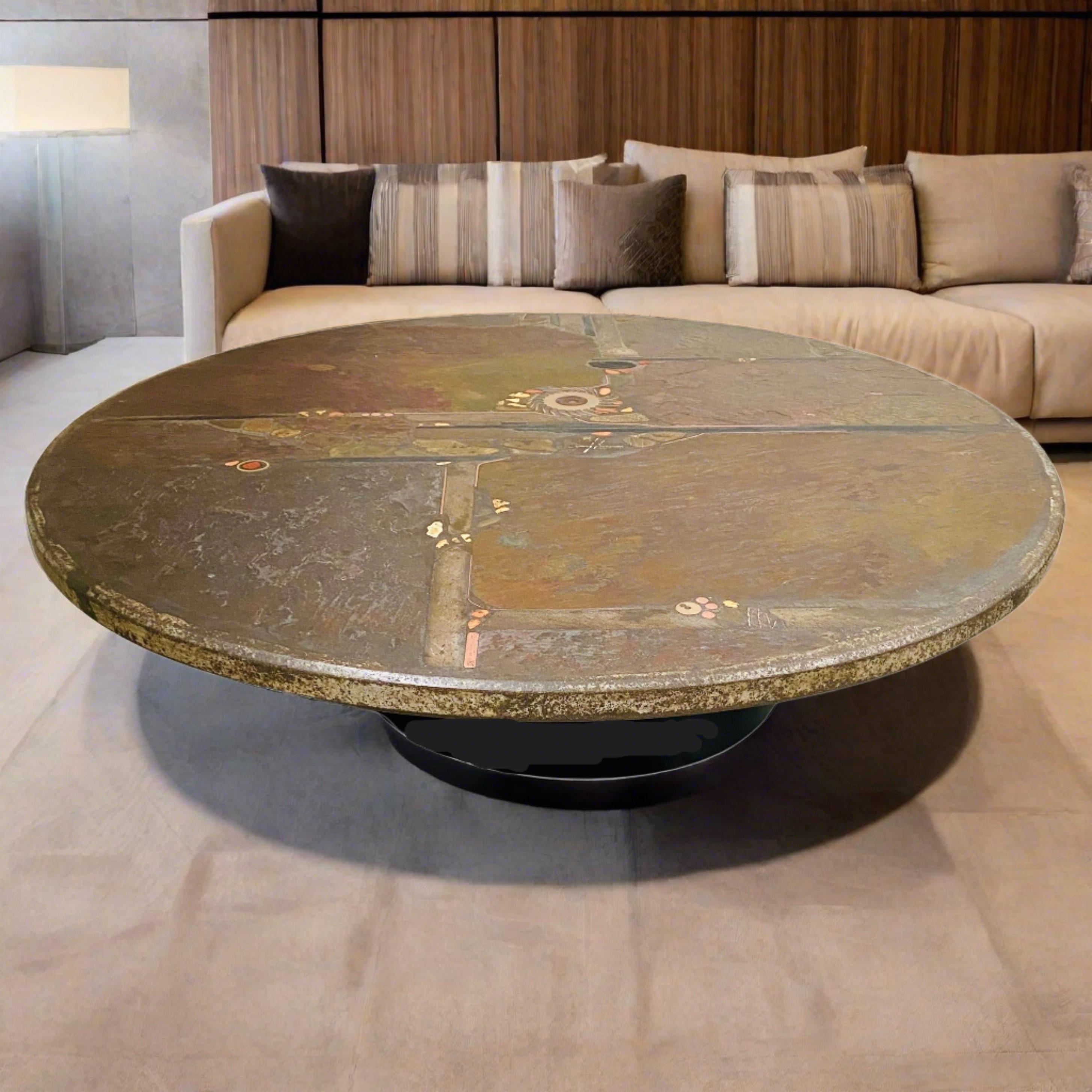 Mid-Century Modern Brutalist Art Stone Round Coffee Table by Sculptor Paul Kingma Netherlands, 1985 For Sale