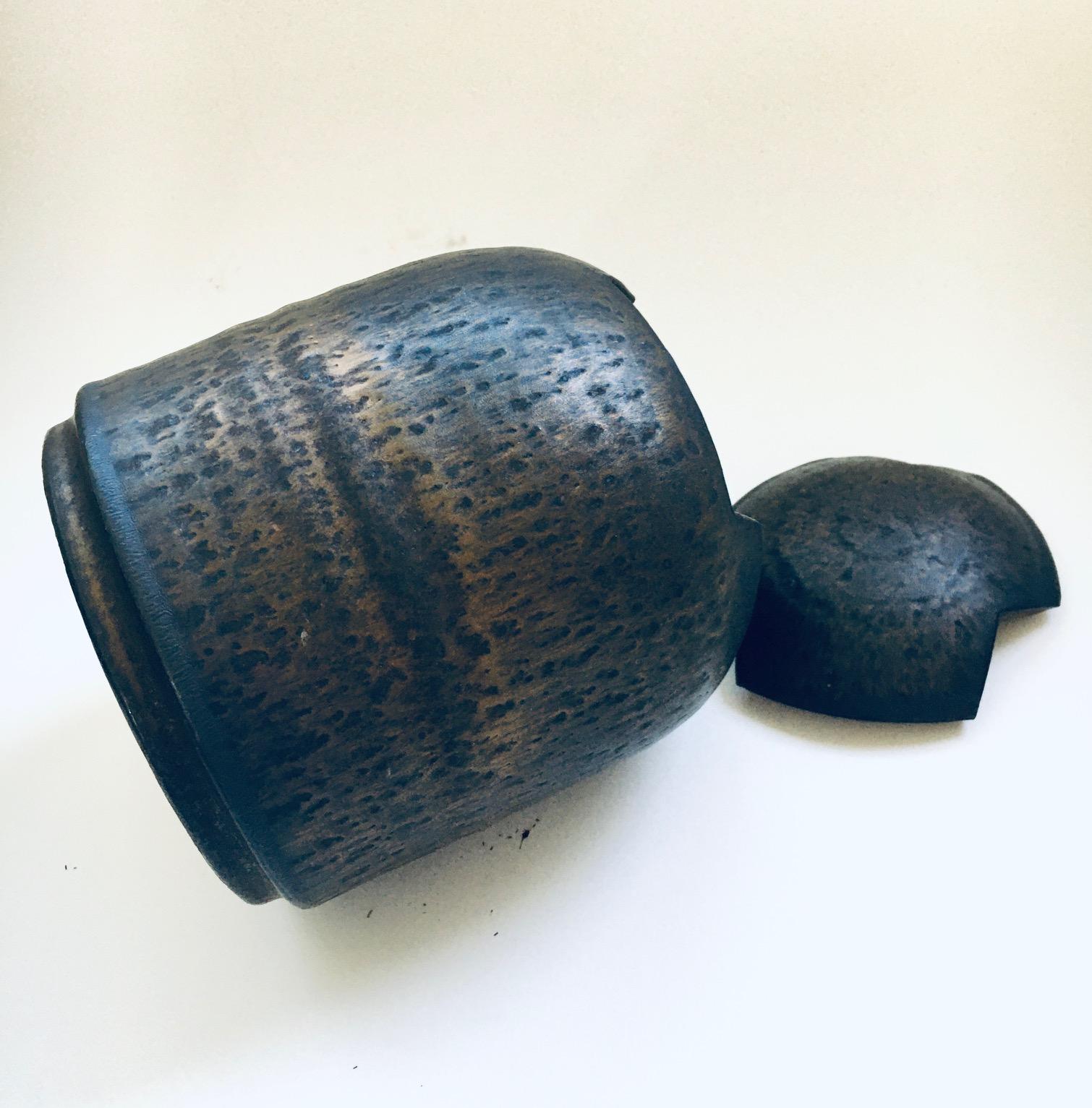 Brutalist Art Studio Pottery Lidded Jar Pot by Jaan Mobach, Netherlands 1960's For Sale 6