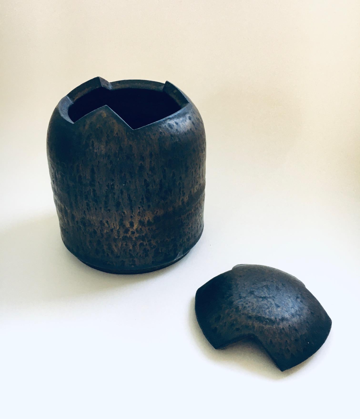 Mid-20th Century Brutalist Art Studio Pottery Lidded Jar Pot by Jaan Mobach, Netherlands 1960's For Sale