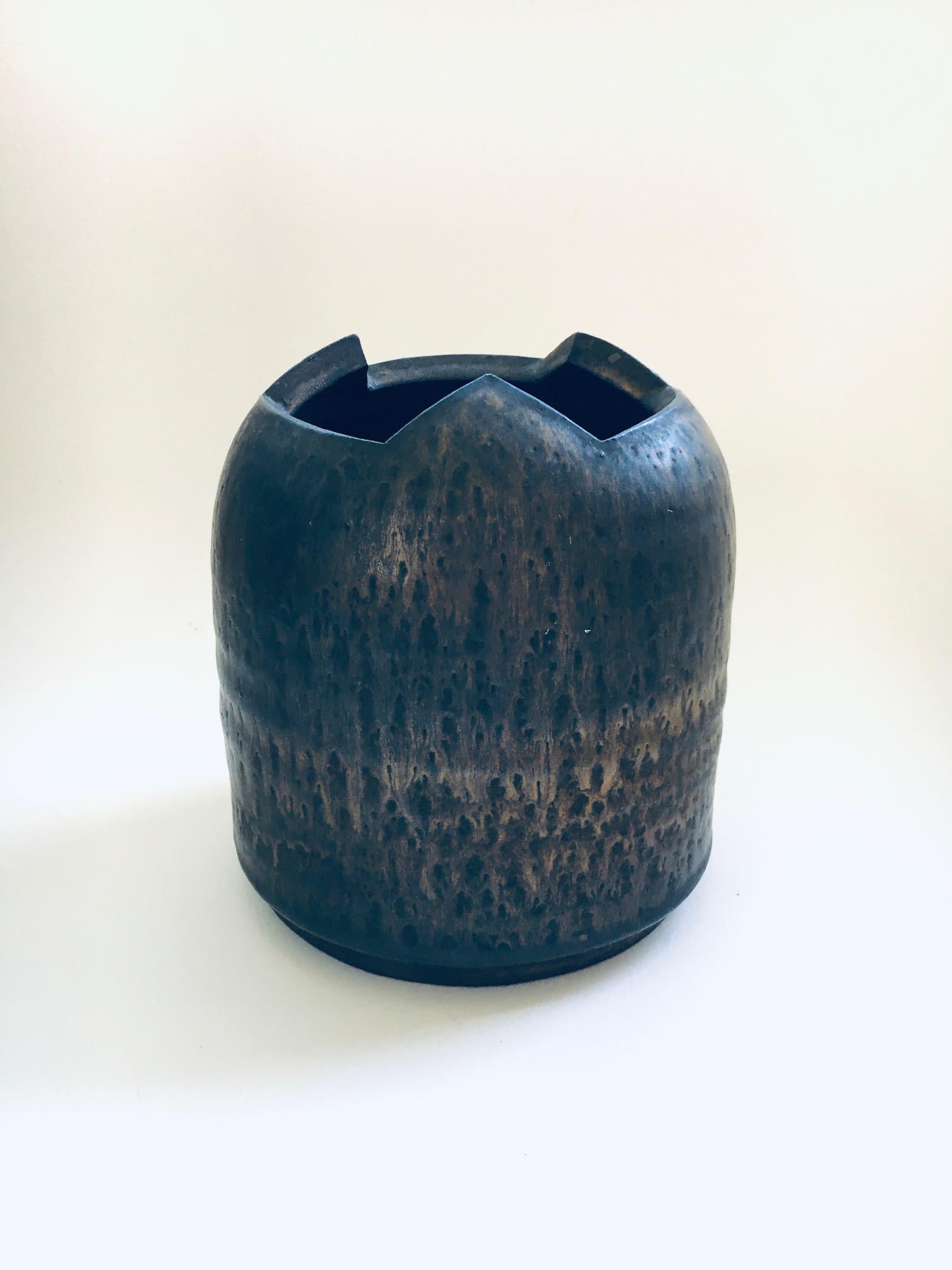 Brutalist Art Studio Pottery Lidded Jar Pot by Jaan Mobach, Netherlands 1960's For Sale 1