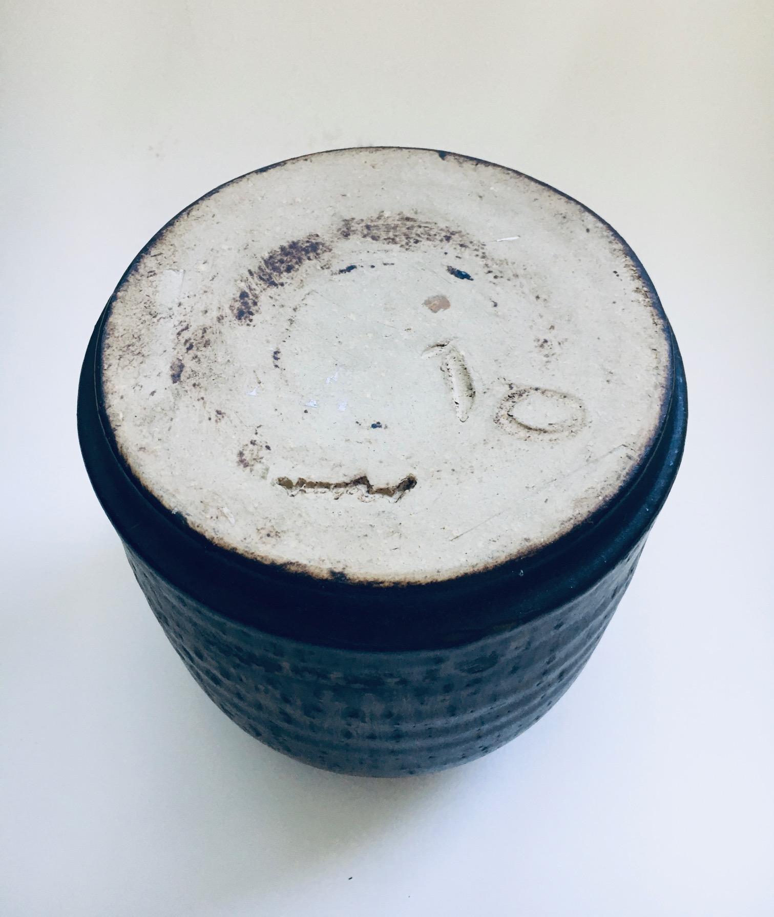 Brutalist Art Studio Pottery Lidded Jar Pot by Jaan Mobach, Netherlands 1960's For Sale 2