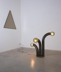 Brutalistische Kunsthandwerker-Eisen-Glas-Stehlampe Glas, Italien, 1970