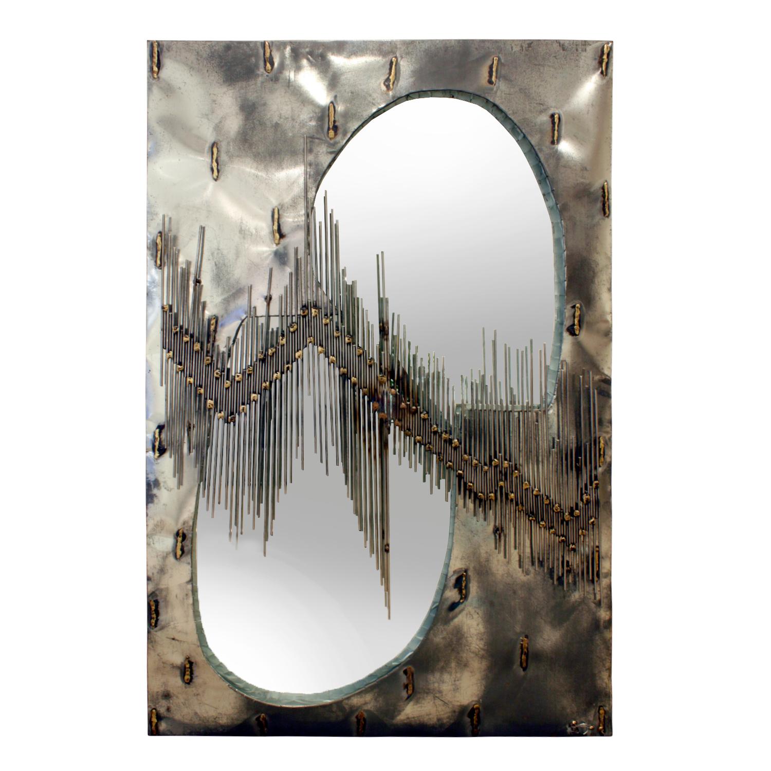 Brutalist Artisan Mirror with Welded Rods, 1970s