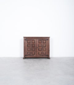 Brutalist Artisan Oak Cabinet or Sideboard With Carved Details, 1940 France