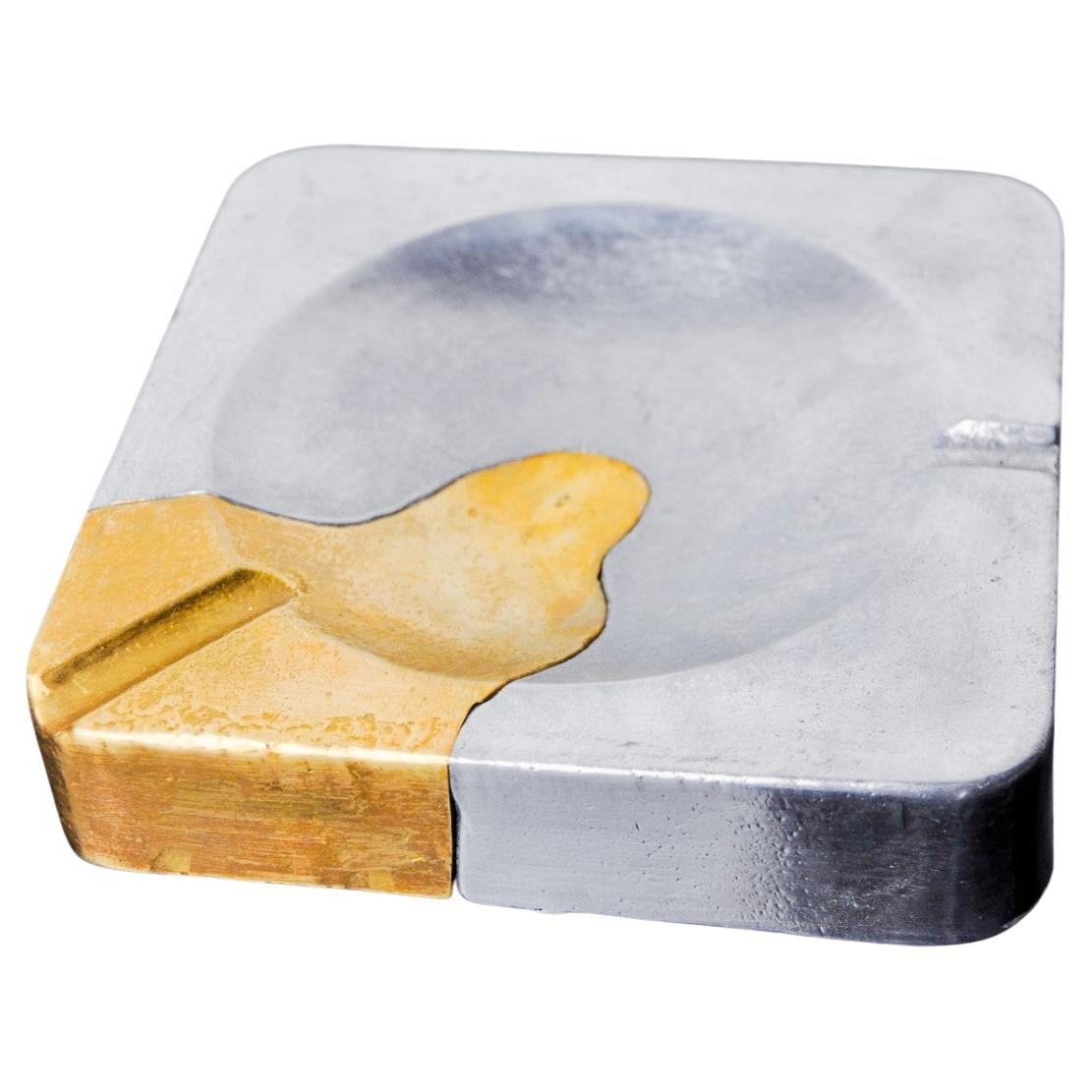 Brutalist ashtray by Art3, brass and aluminum, Spain, 1970