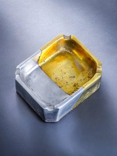 Brutalist ashtray by Léopold, brass and aluminum, Spain, 1970