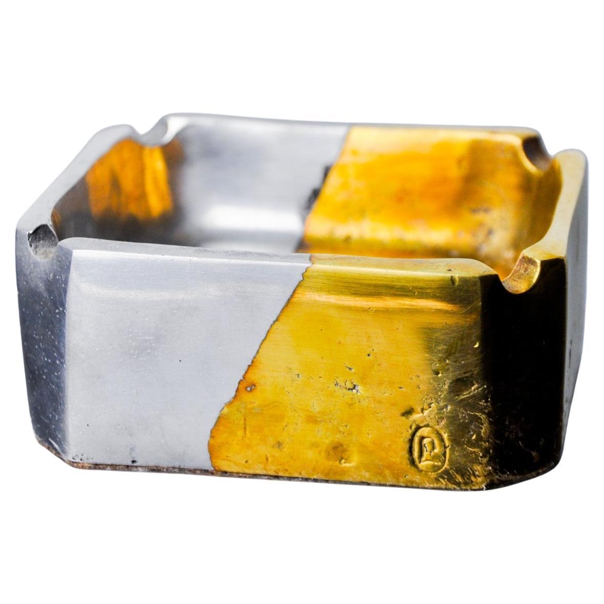 Brutalist ashtray by Léopold, brass and aluminum, Spain, 1970 For Sale