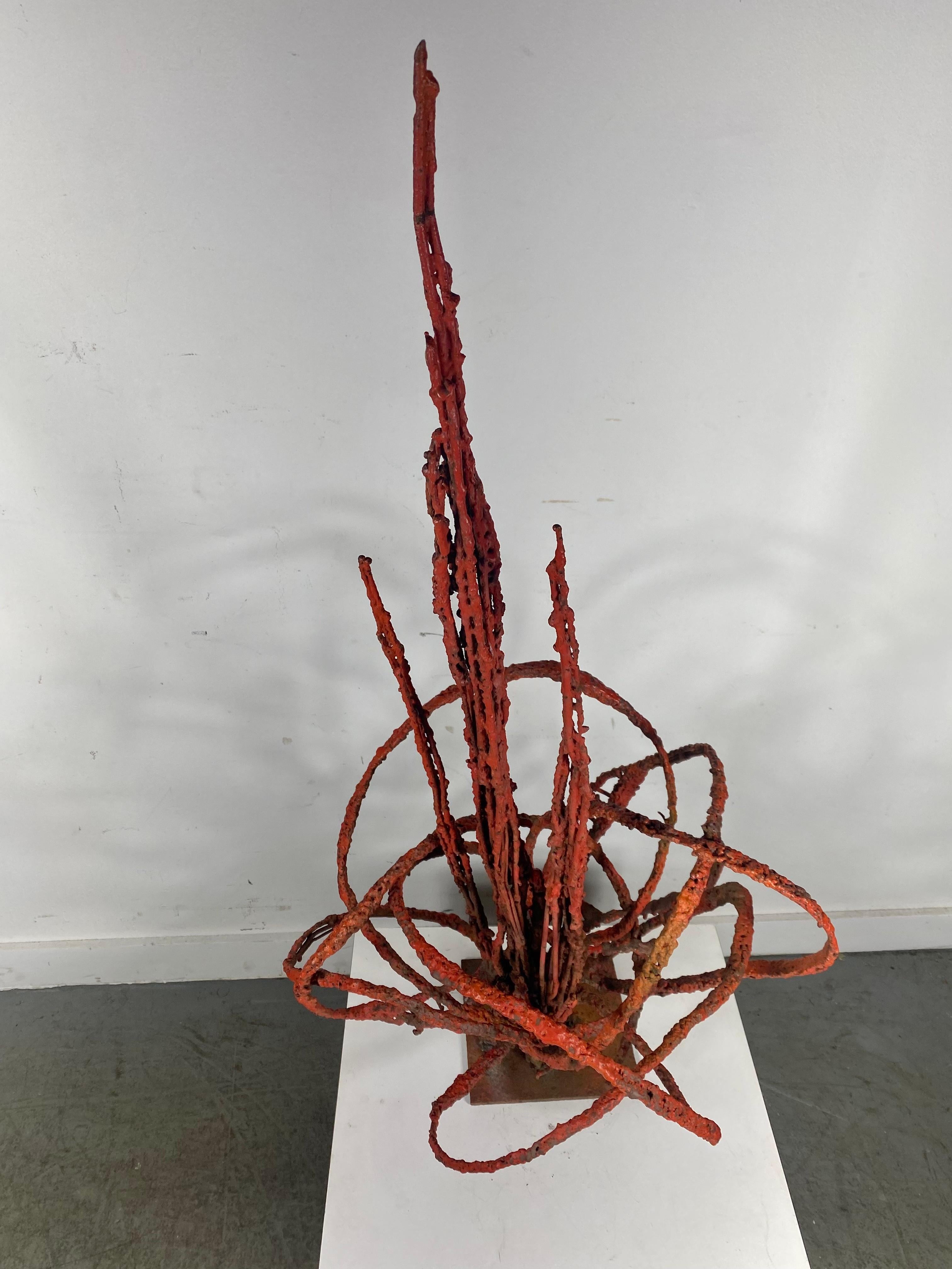 Hand-Crafted Brutalist atomic iron garden sculpture.. exterior or interior, Hand exicuted For Sale