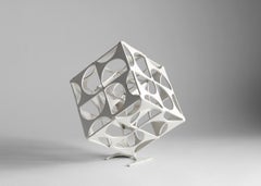 Brutalist Axis Cube Sculpture, Cut Steel, Marc Weinstein