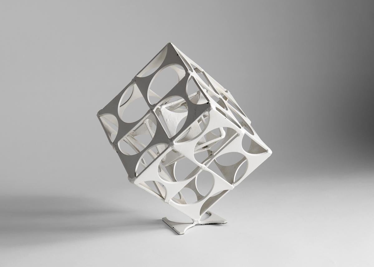 Brutalist Axis Cube Sculpture, Cut Steel, Marc Weinstein In Good Condition For Sale In New York, NY