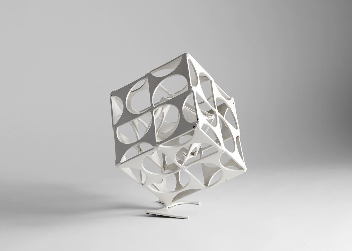 Late 20th Century Brutalist Axis Cube Sculpture, Cut Steel, Marc Weinstein For Sale