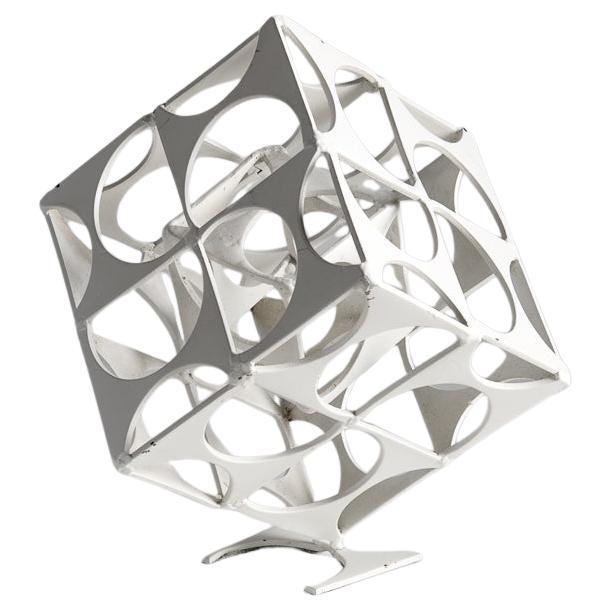 Brutalist Axis Cube Sculpture, Cut Steel, Marc Weinstein For Sale