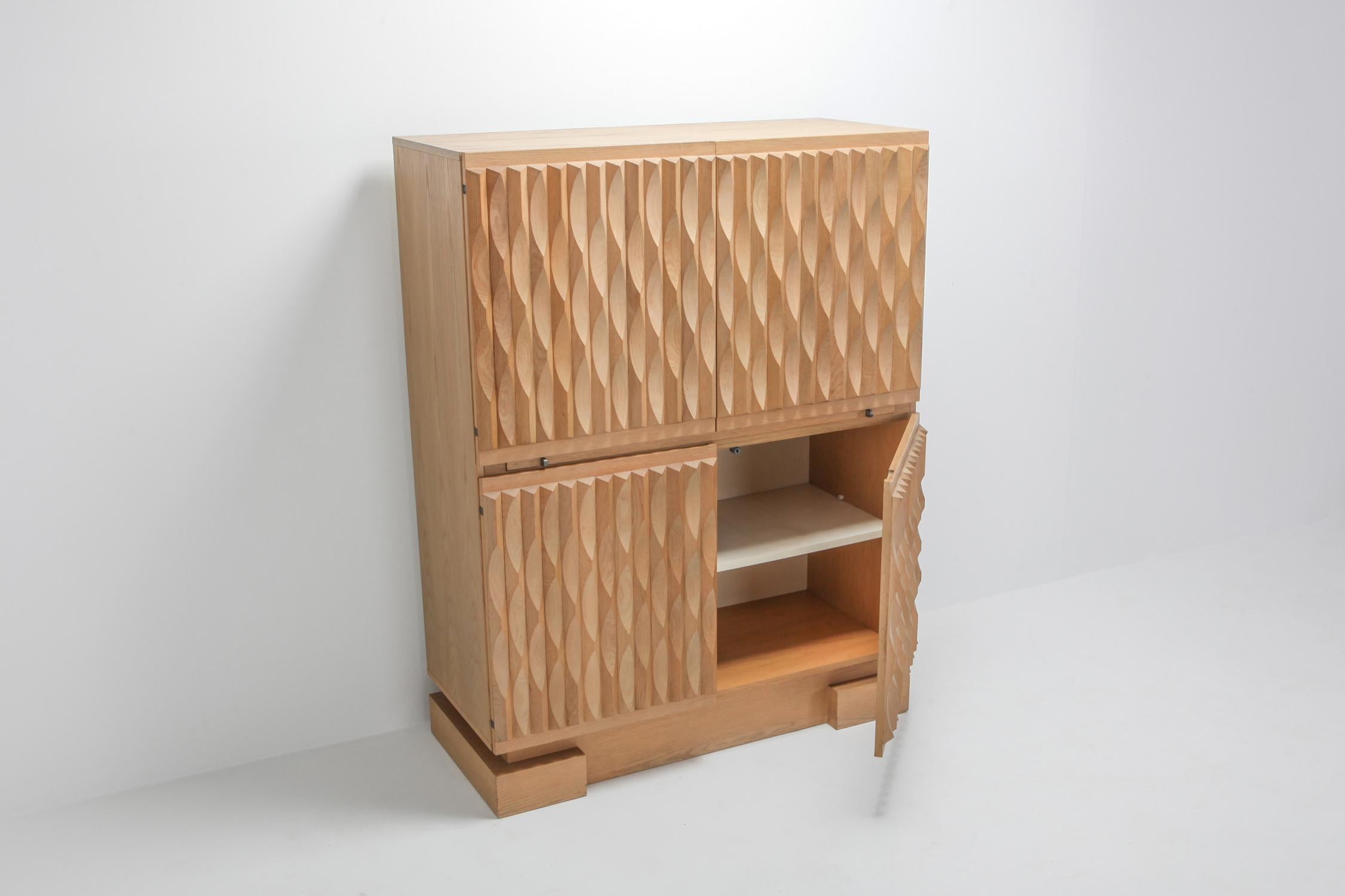 Belgian Brutalist Bar Cabinet in Oak by De Coene 1970s