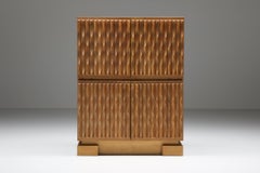 Brutalist Bar Cabinet in Oak by De Coene with Illuminated Shelves, 1970's