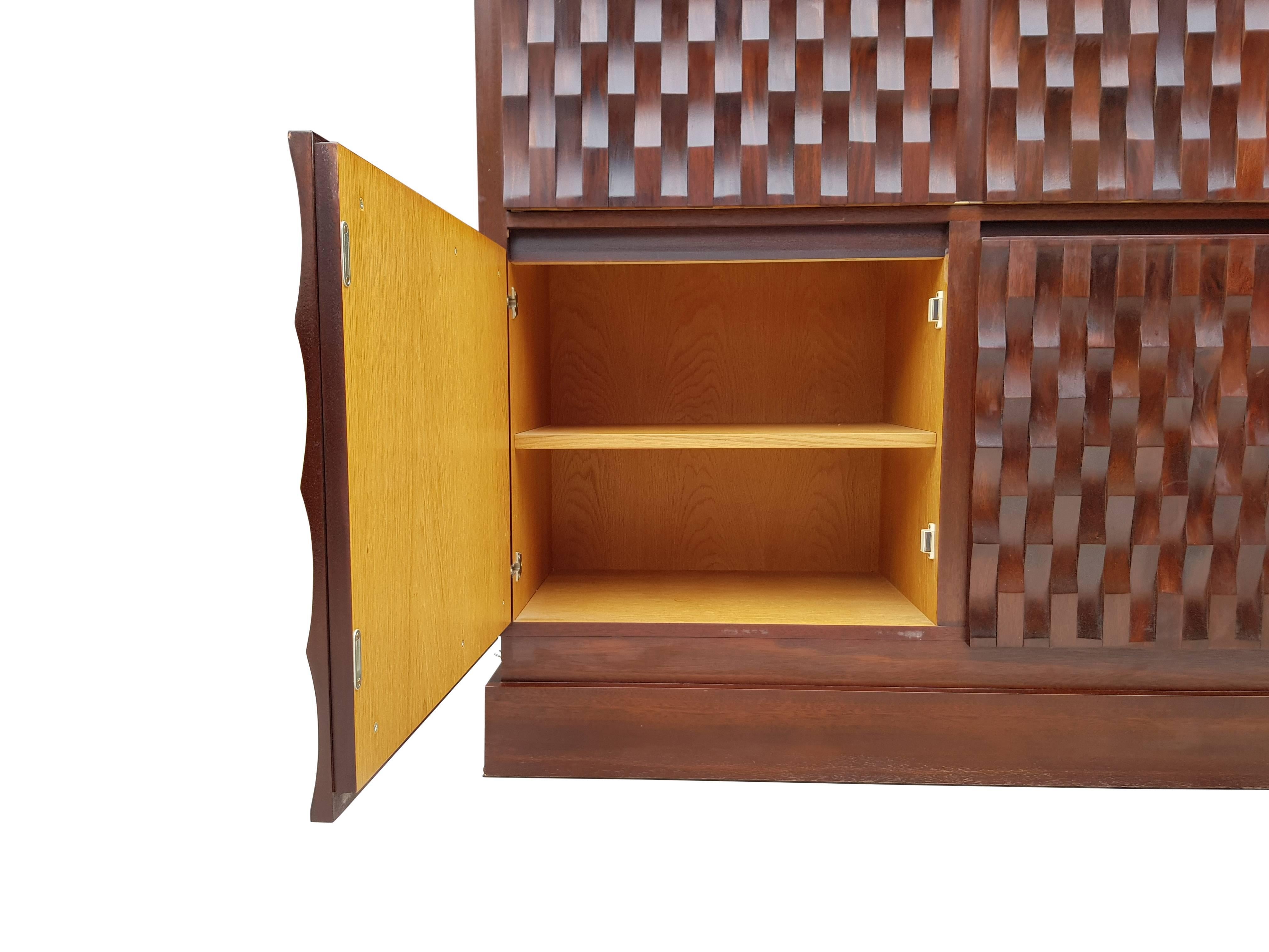 German Brutalist Bar in Mahogany Wood Cabinet by Musterring