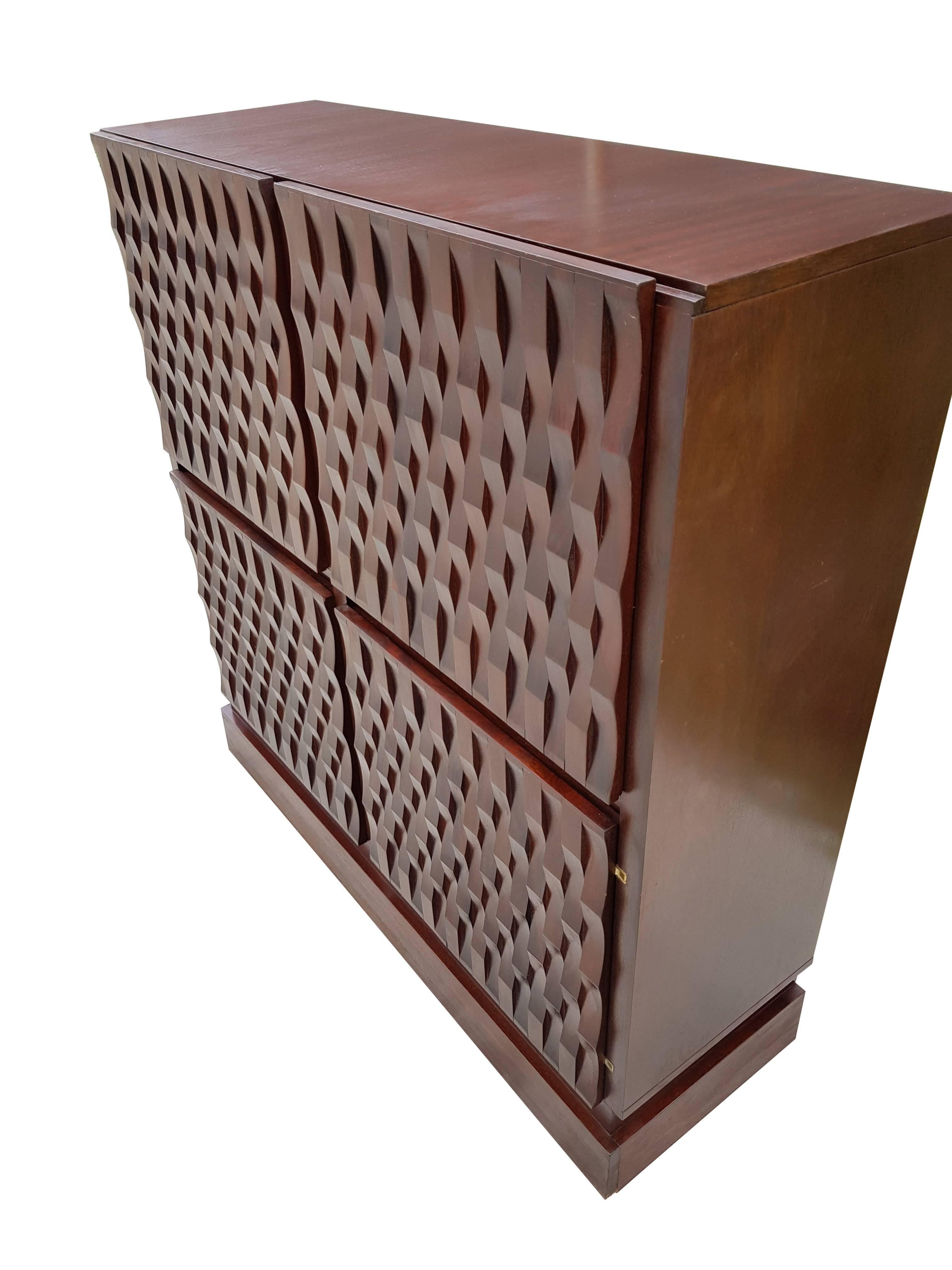 Carved Brutalist Bar in Mahogany Wood Cabinet by Musterring