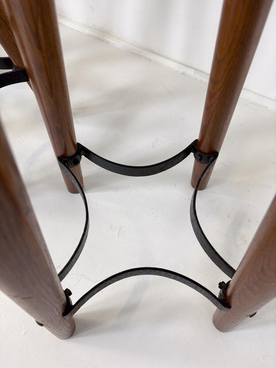 Brutalist Bar Stool, Wood and Leather, 1970s - 5 available In Good Condition In Brussels, BE