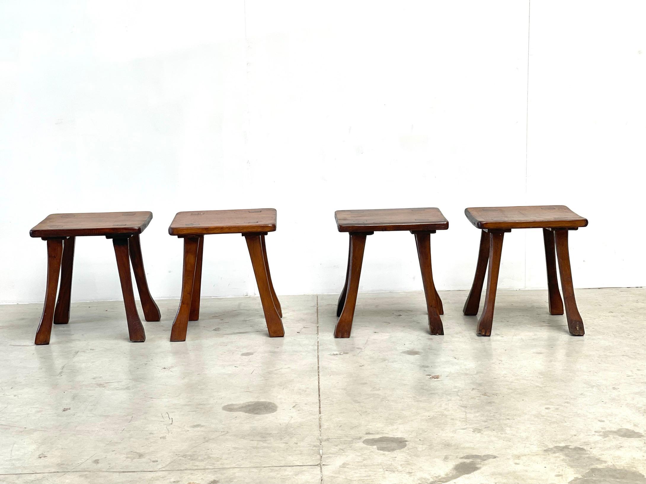 These kind of furniture is becoming more popular. This is also understood as brutalist or farmer furniture. This is a set of tables that comes from France. The set was probably handmade in the 1970s by a local carpenter. they are made of wood from