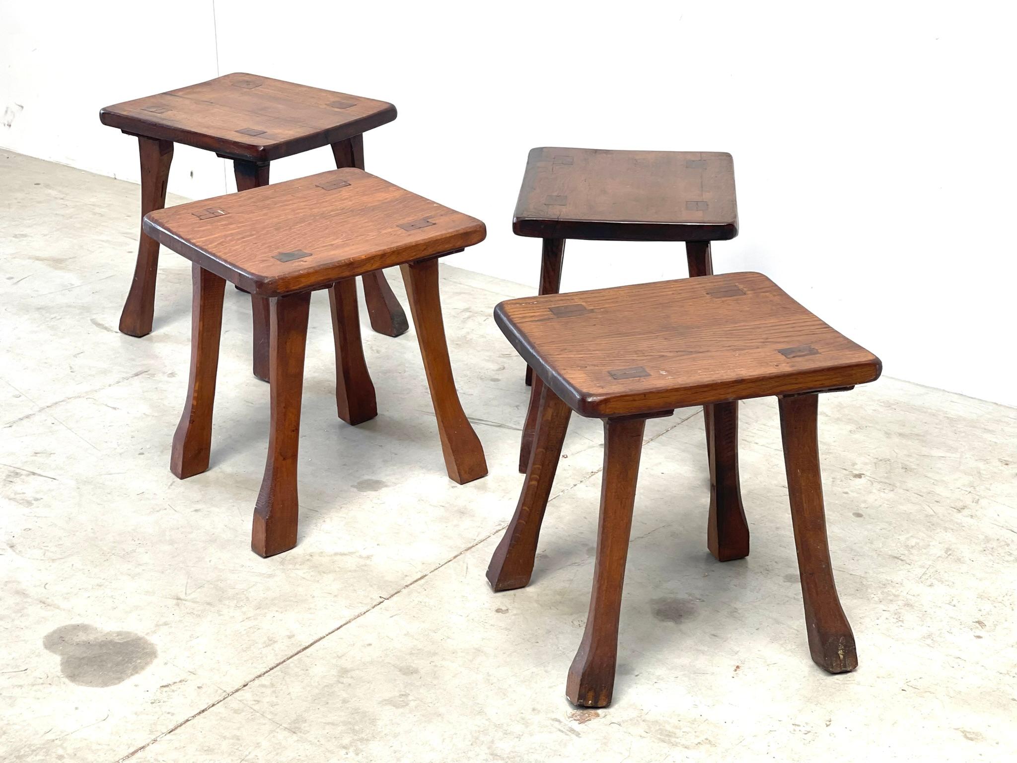 Oak Brutalist bar stools For Sale