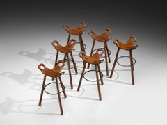 Brutalist Bar Stools in Dark Wood