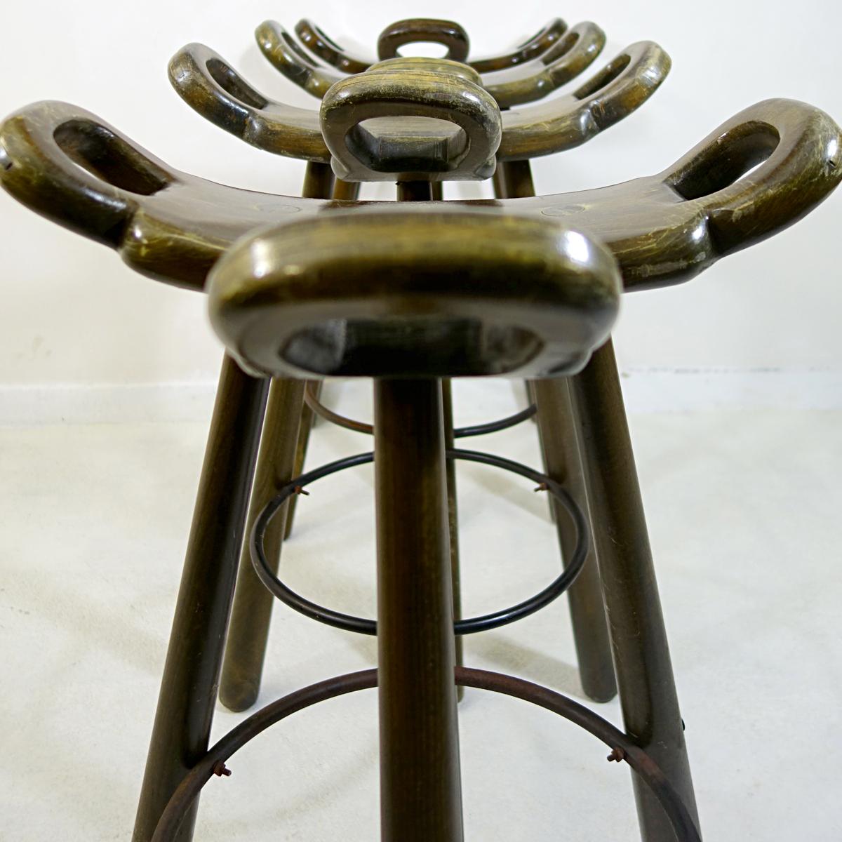 20th Century Brutalist Bar Stools in the Style of the Marbella Stool by Sergio Rodrigues