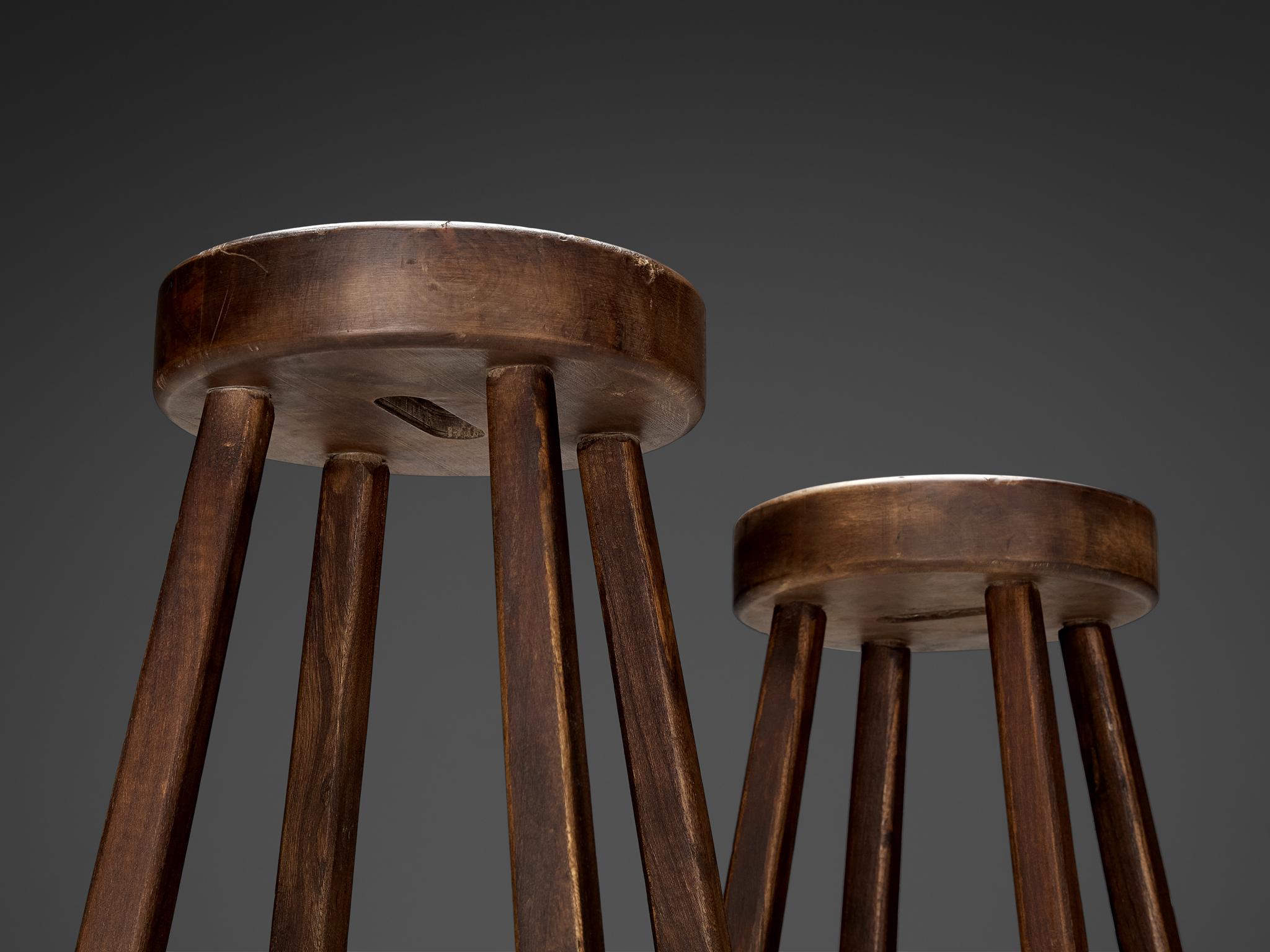 Brutalist Bar Stools in Wood and Steel Detailing  For Sale 6