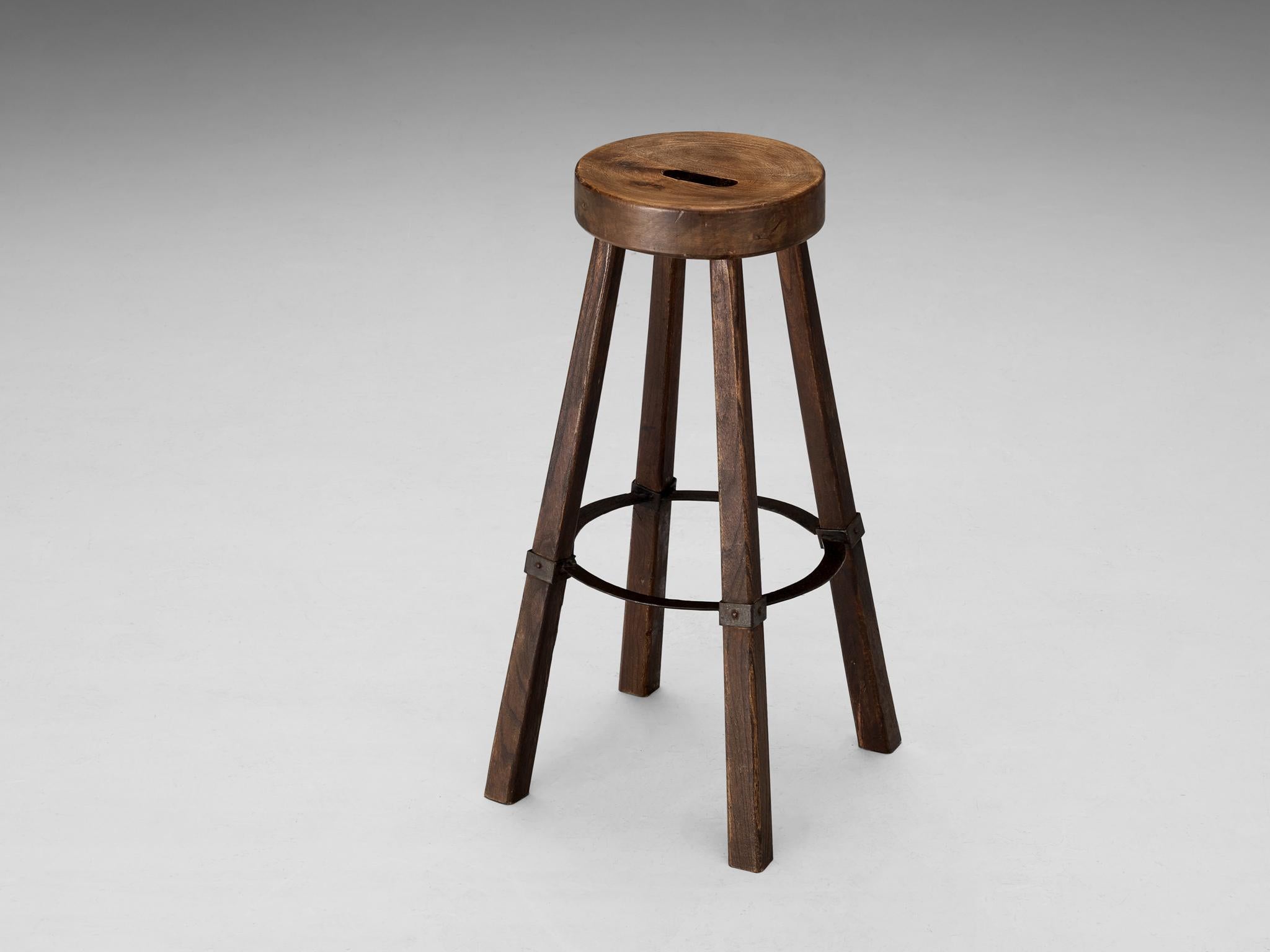 Brutalist Bar Stools in Wood and Steel Detailing  For Sale 7