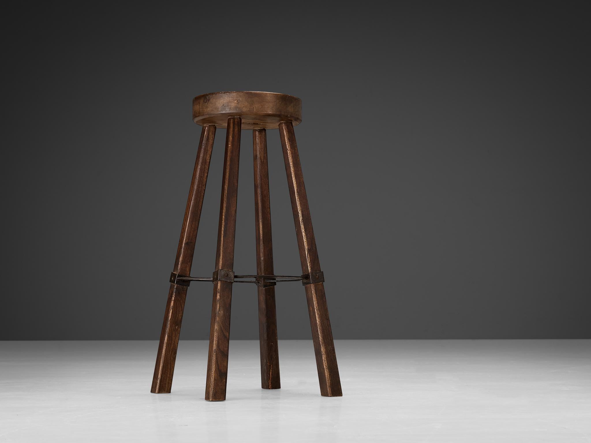 Brutalist Bar Stools in Wood and Steel Detailing  For Sale 8